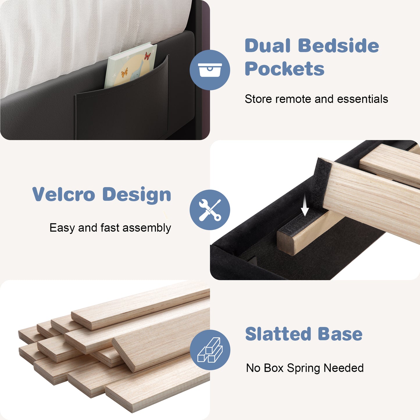 Amolife LED Bed Frame with Drawer, Velvet Upholstered Platform Bed Frame with Adjustable Wavy Headboard