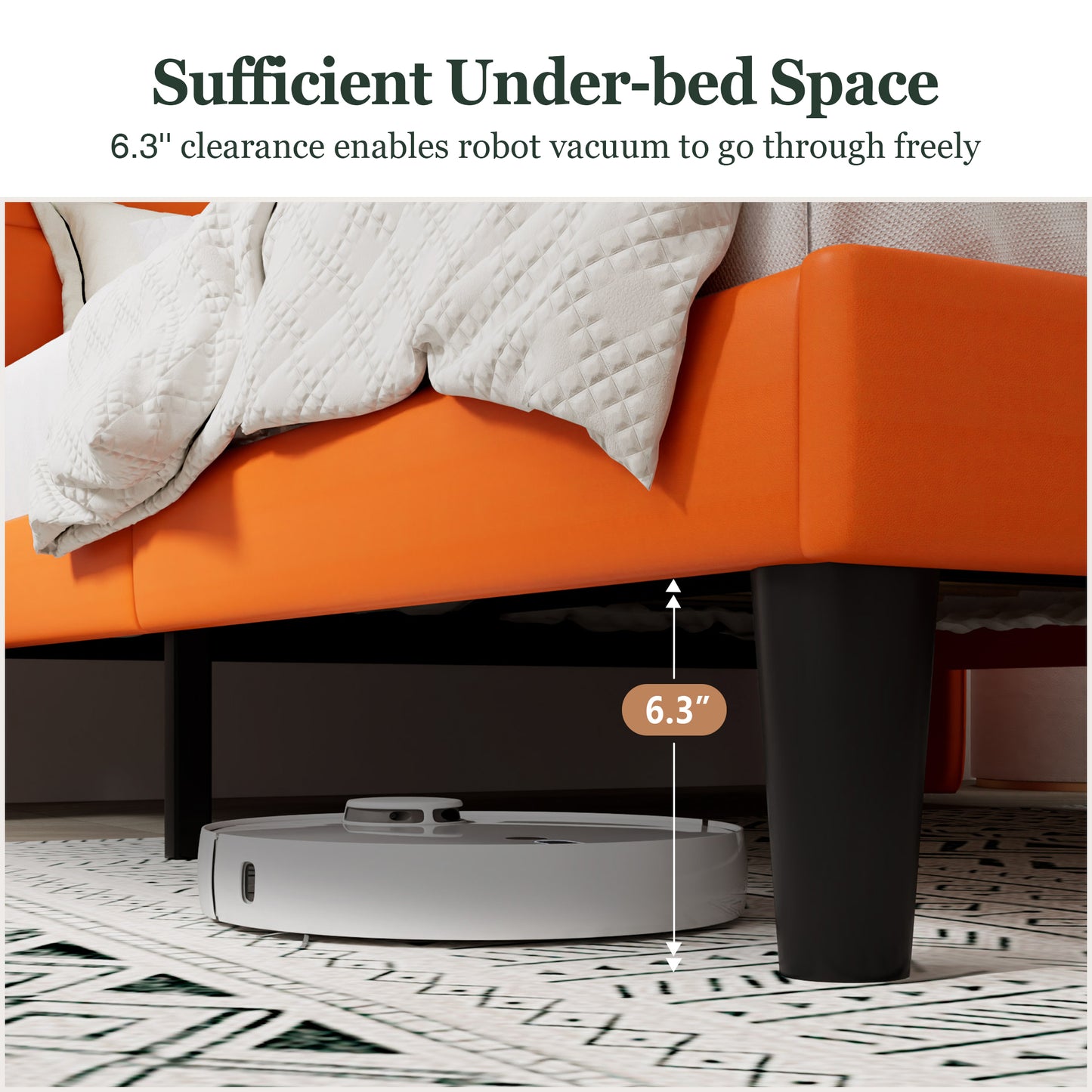 Queen Size Faux Leather Platform Bed Frame with Exquisite Wingback Headboard, Orange