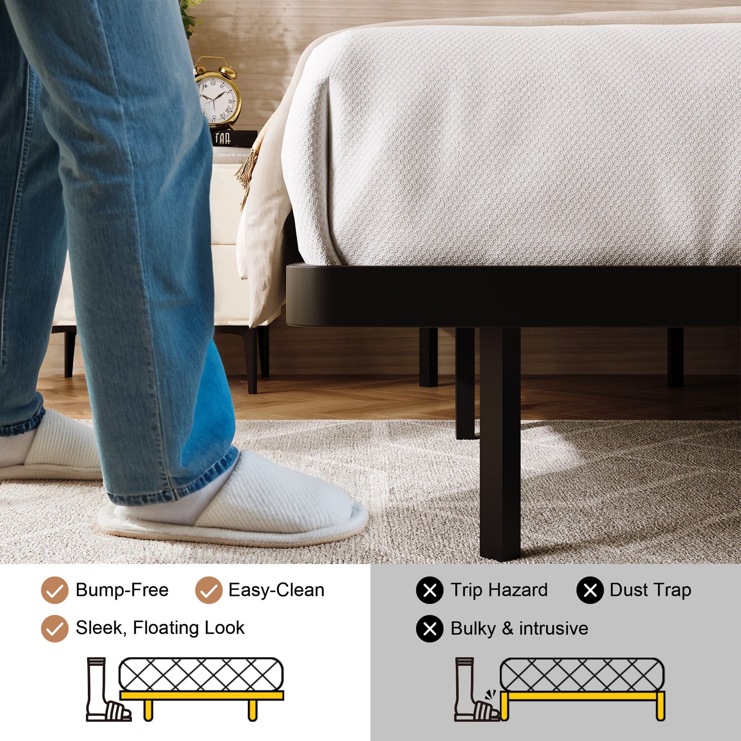 Amolife Heavy Duty Floating Bed Frame with Smart LED Lights and Charging Station