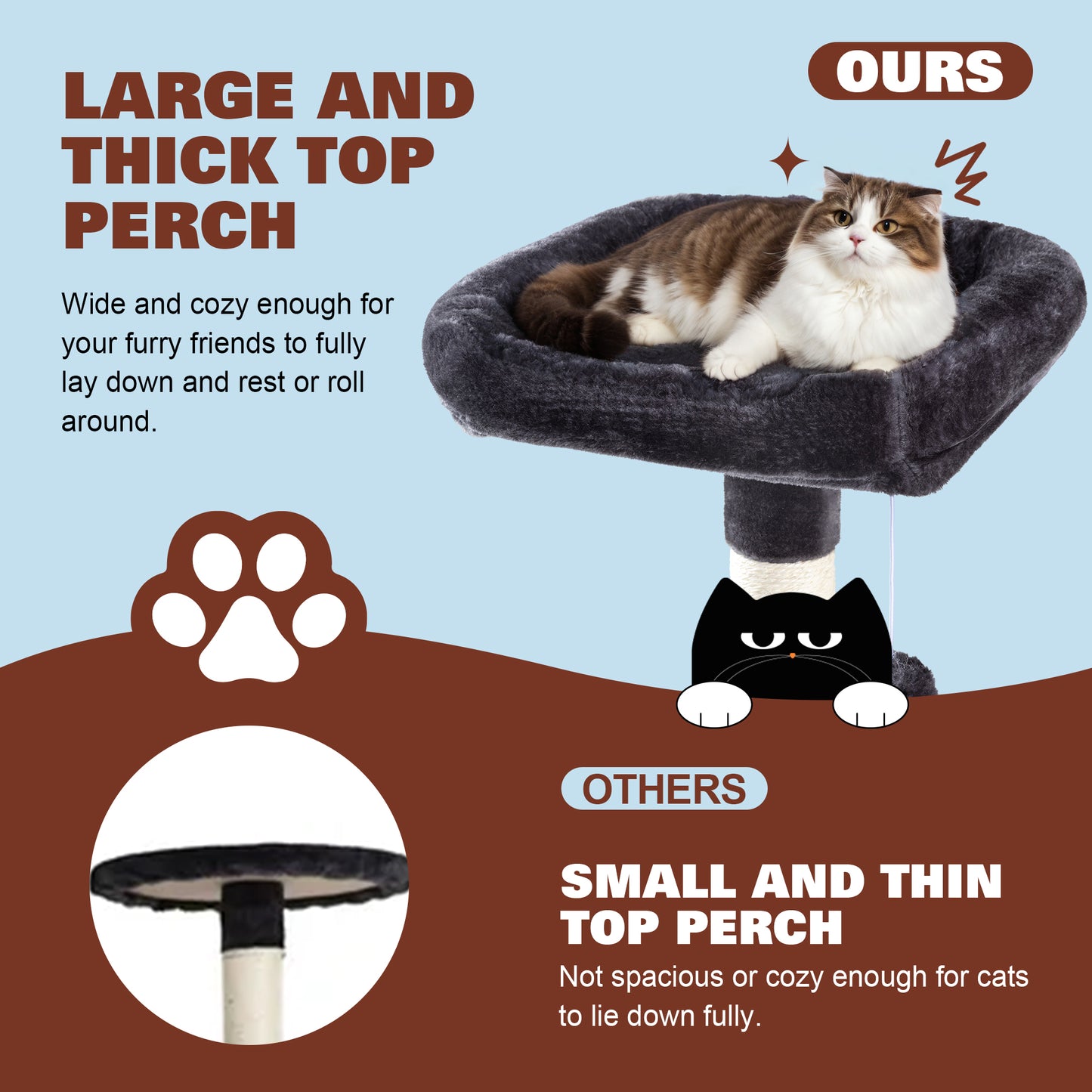 Amolife 73.6" Extra Large Corner Cat Tree, Fan-Shaped Tower with Scratching Posts & Condo House for Indoor Cats