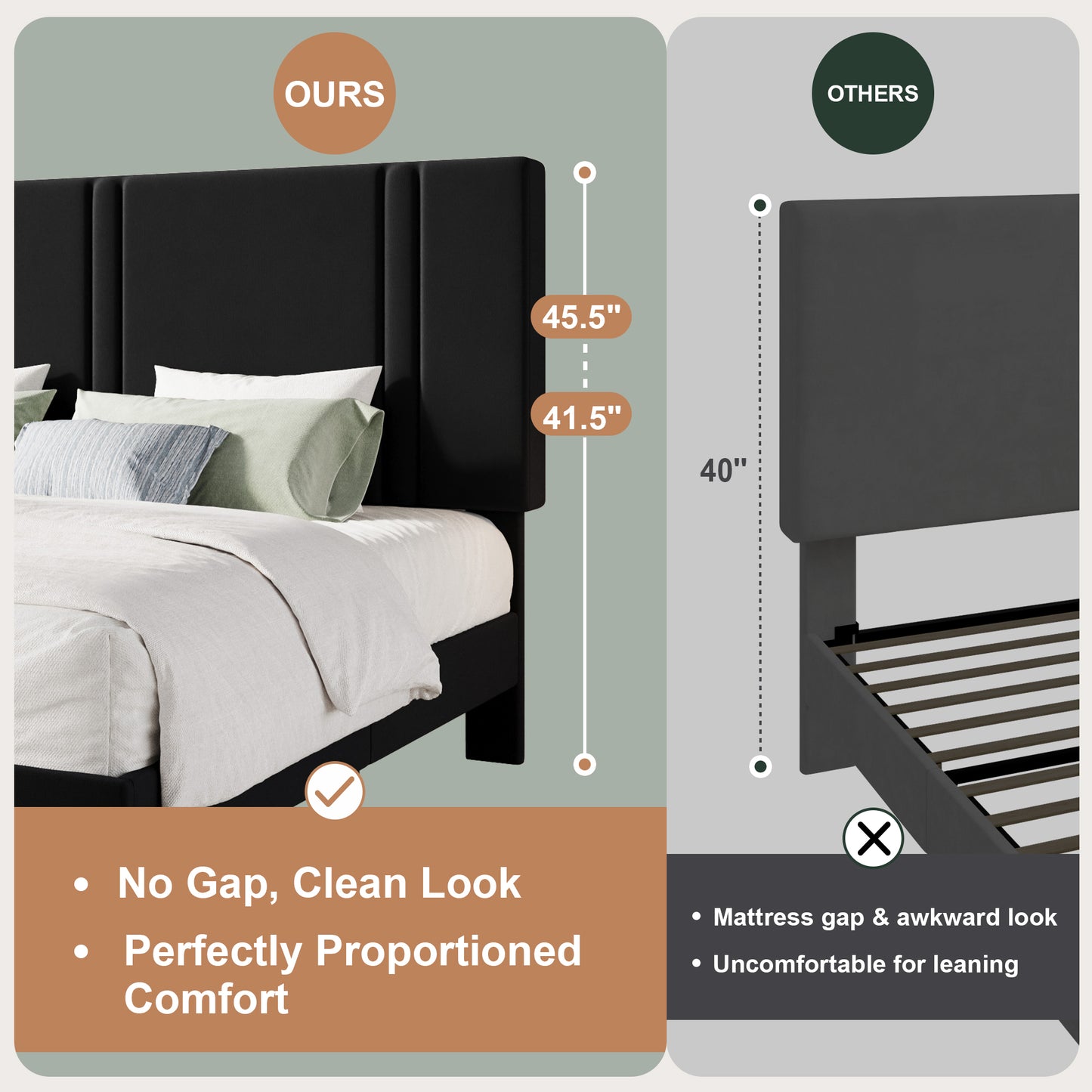 Amolife Bed Frame, Platform Bed with Upholstered Velvet Adjustable Headboard, Wooden Slats, Easy Assembly