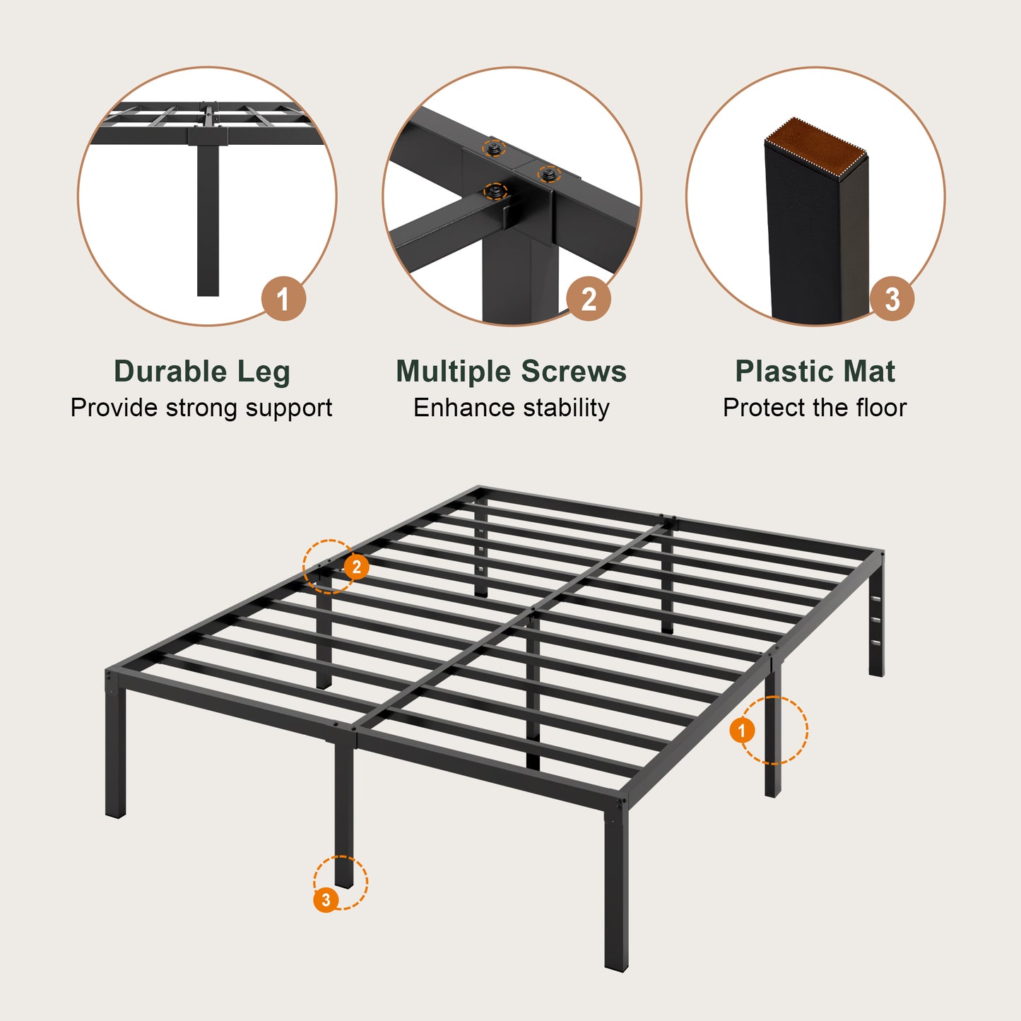 Heavy Duty Platform Bed Frame with Large Under Bed Storage Space, Sturdy Metal Frame