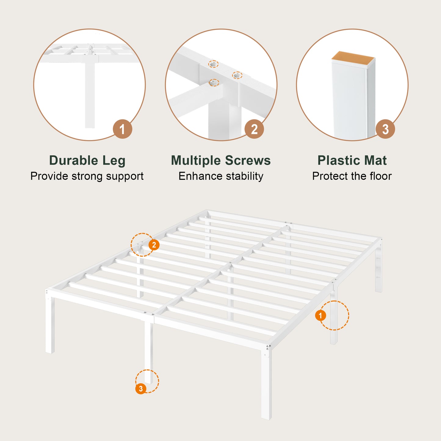 Heavy Duty Platform Bed Frame with Large Under Bed Storage Space, Sturdy Metal Frame