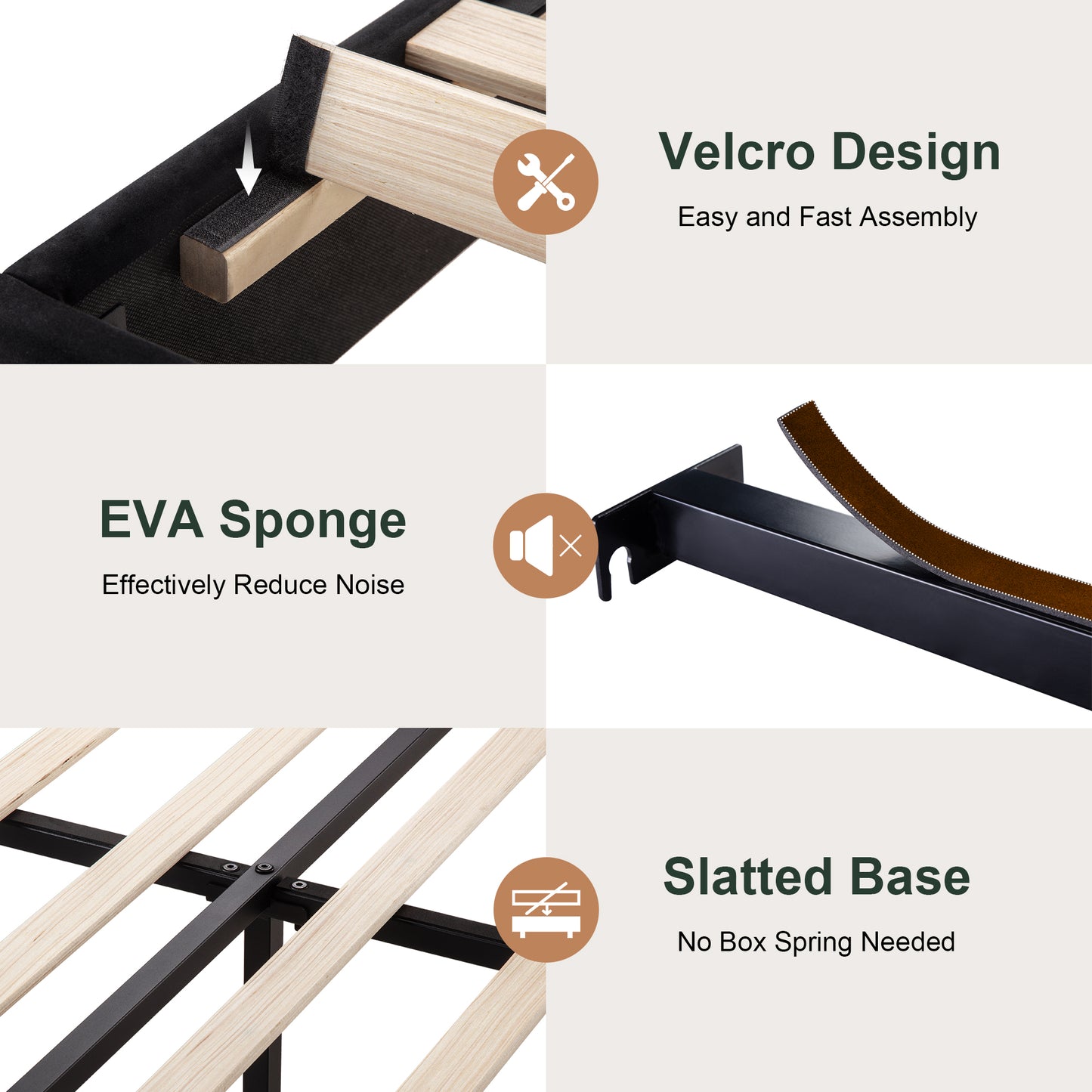 Amolife Platform Bed Frame with Upholstered Velvet Wingback Slat Headboard & Built-In Charging Station