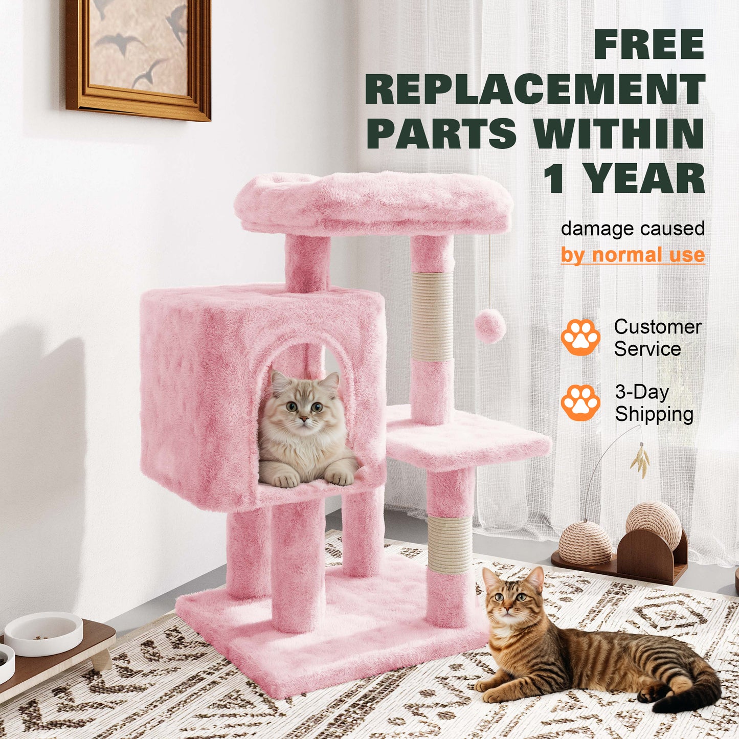 Amolife 29.1" Cat Tree Tower Condo with Large Perch Cat Scratching Posts for Indoor Cats