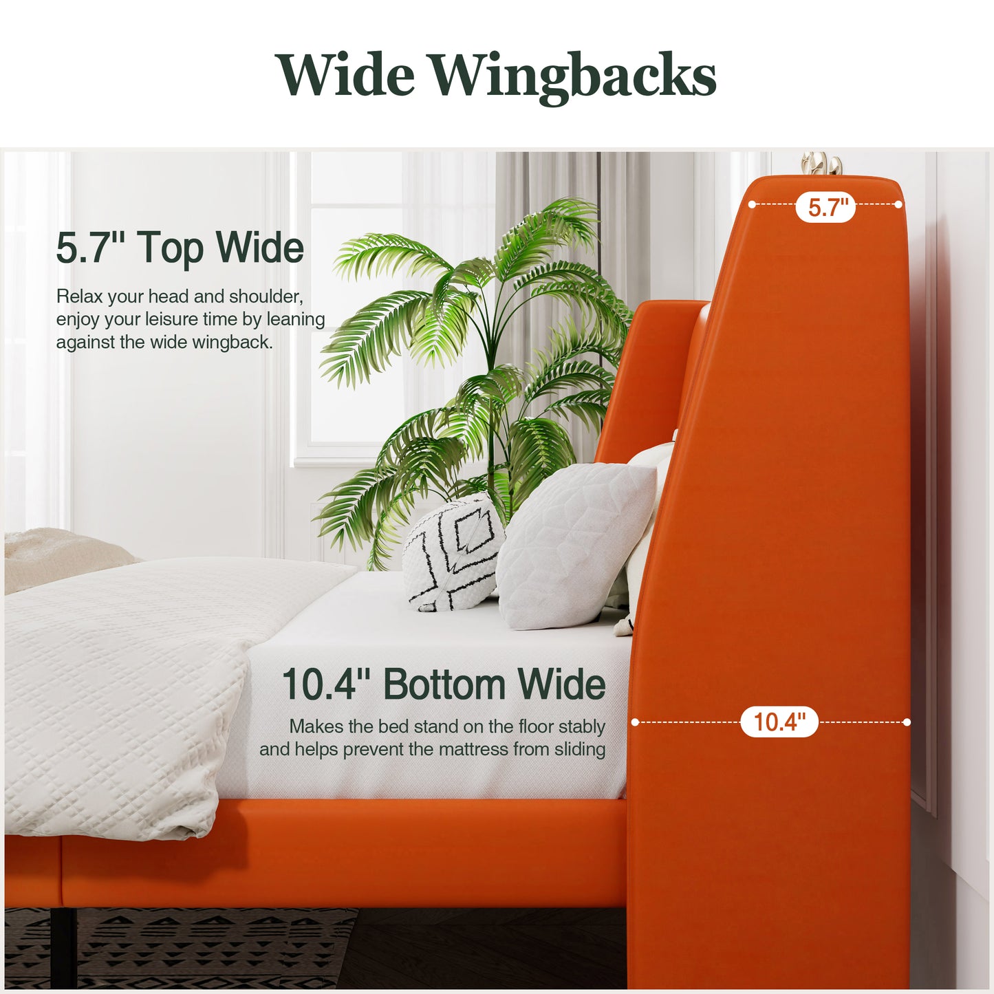 Queen Size Faux Leather Platform Bed Frame with Luxurious Wingback Headboard,Orange