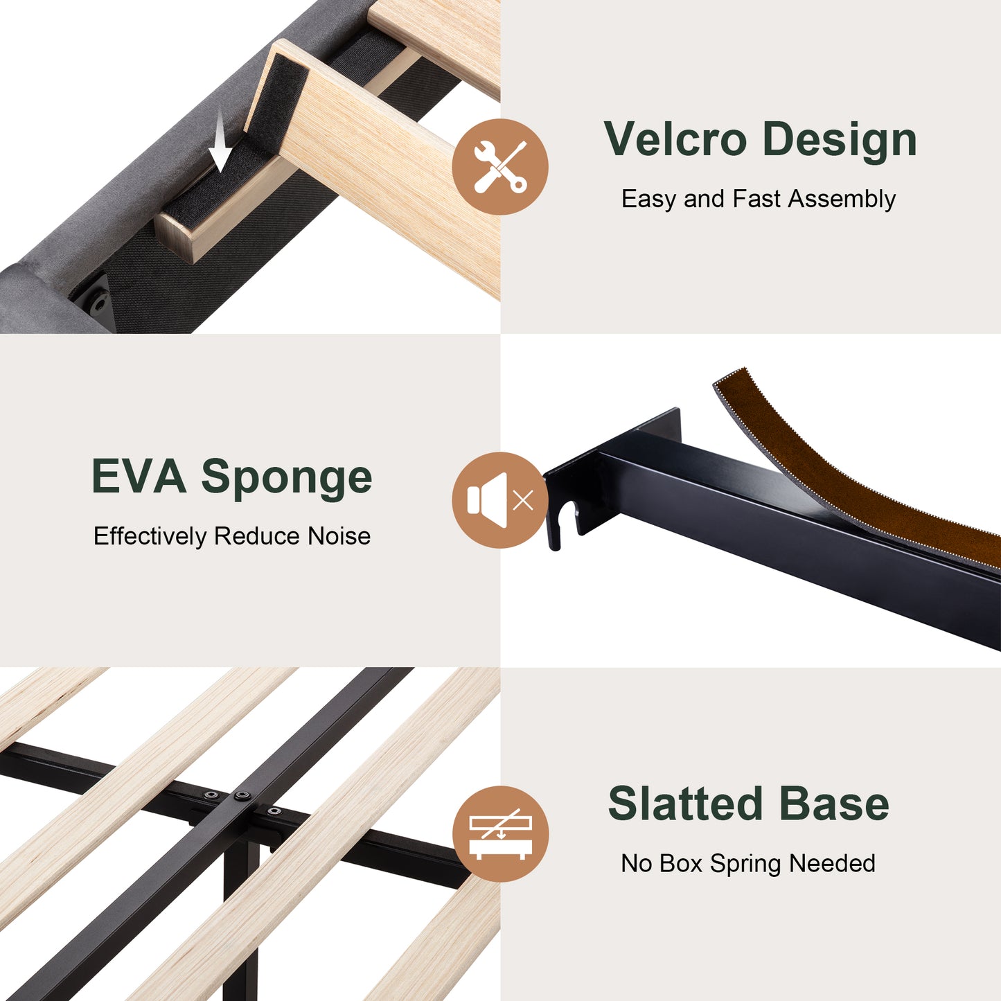 Amolife Platform Bed Frame with Upholstered Velvet Wingback Slat Headboard & Built-In Charging Station