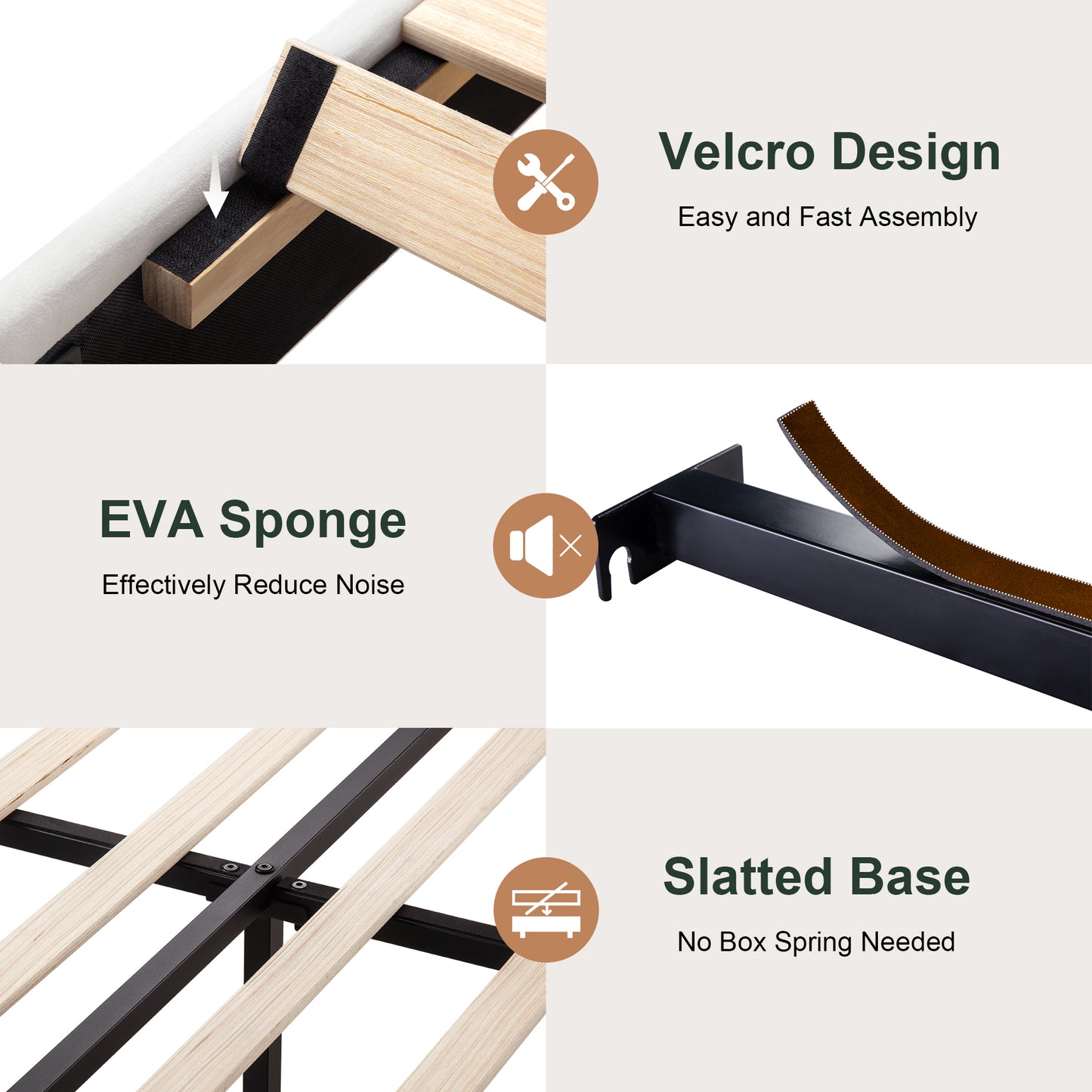 Amolife Platform Bed Frame with Upholstered Velvet Wingback Slat Headboard & Built-In Charging Station