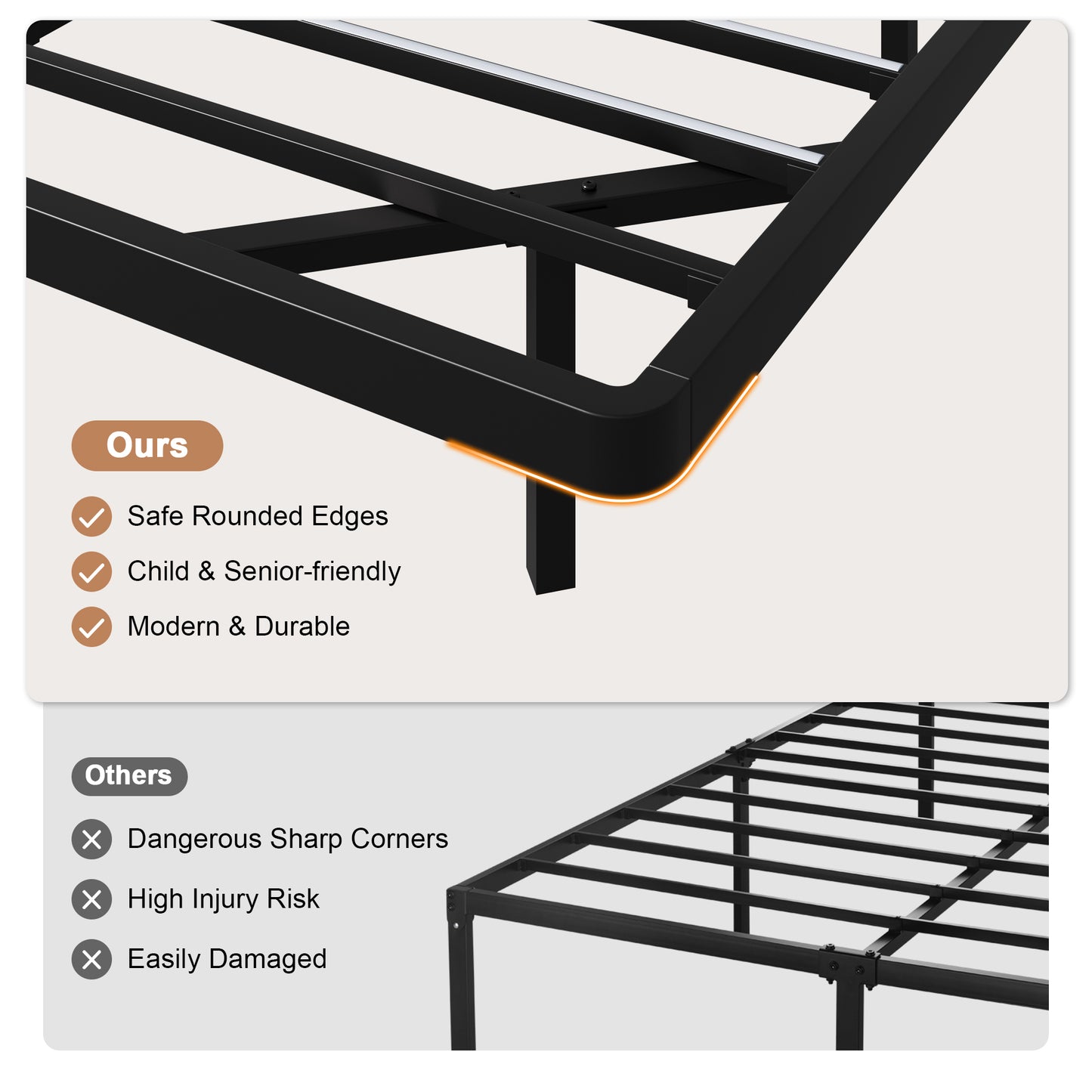 Amolife Heavy Duty Floating Bed Frame with Smart LED Lights and Charging Station