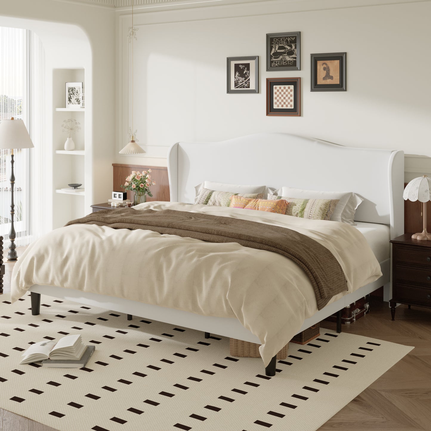 Amolife Bed Frame with Velvet Upholstered Wingback Headboard, Personalized Platform Bed, No Box Spring Required