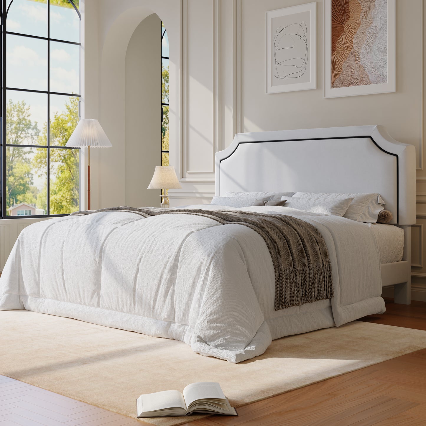 Amolife Bed Frame, Upholstered Platform Bed with Streamlined Adjustable Headboard, No Box Spring Required