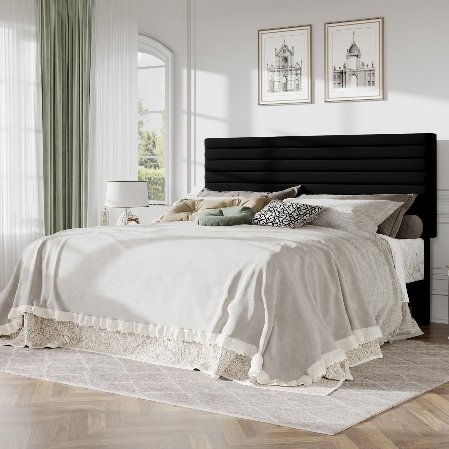 Amolife Upholstered Platform Bed Frame with Adjustable Height Headboard, Velvet Bed Frame with Under-Bed Storage, Silent Noise-Free Design