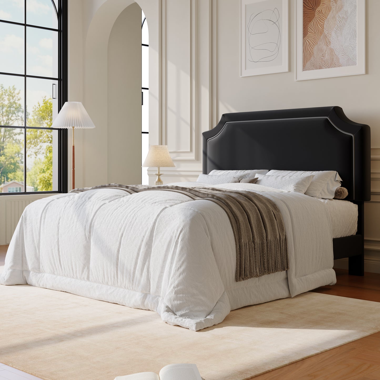 Amolife Bed Frame, Upholstered Platform Bed with Streamlined Adjustable Headboard, No Box Spring Required