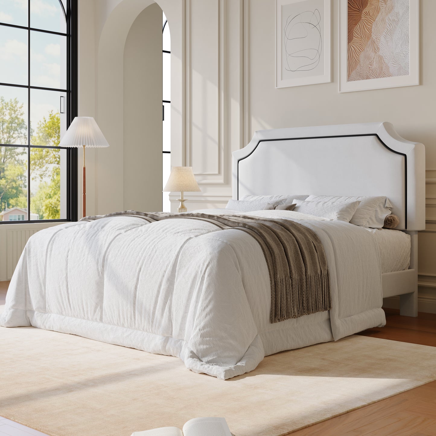 Amolife Bed Frame, Upholstered Platform Bed with Streamlined Adjustable Headboard, No Box Spring Required