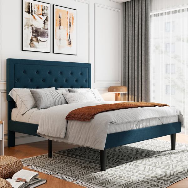 Amolife Fabric Upholstered Platform Bed Frame with Button Tufted Headboard