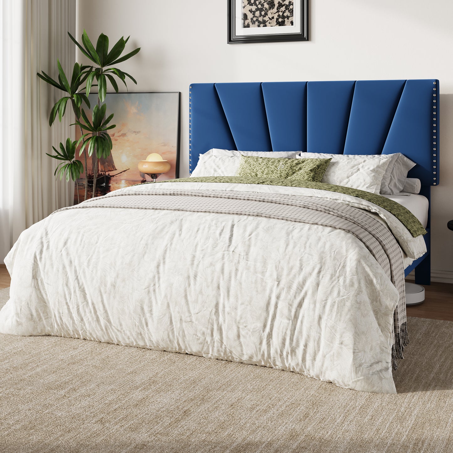 Amolife Platform Bed Frame with Adjustable Velvet Upholstered Headboard