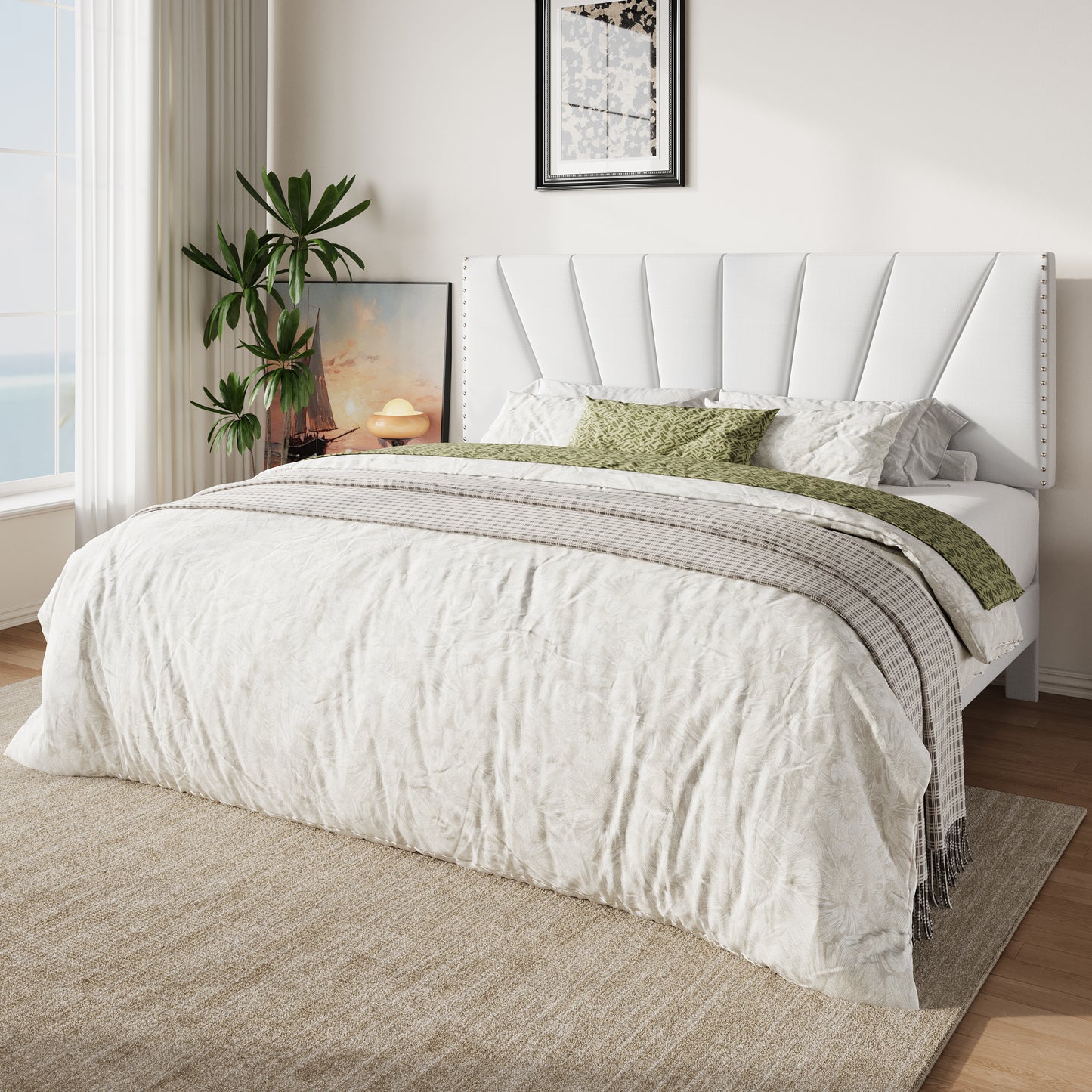 Amolife Platform Bed Frame with Adjustable Velvet Upholstered Headboard