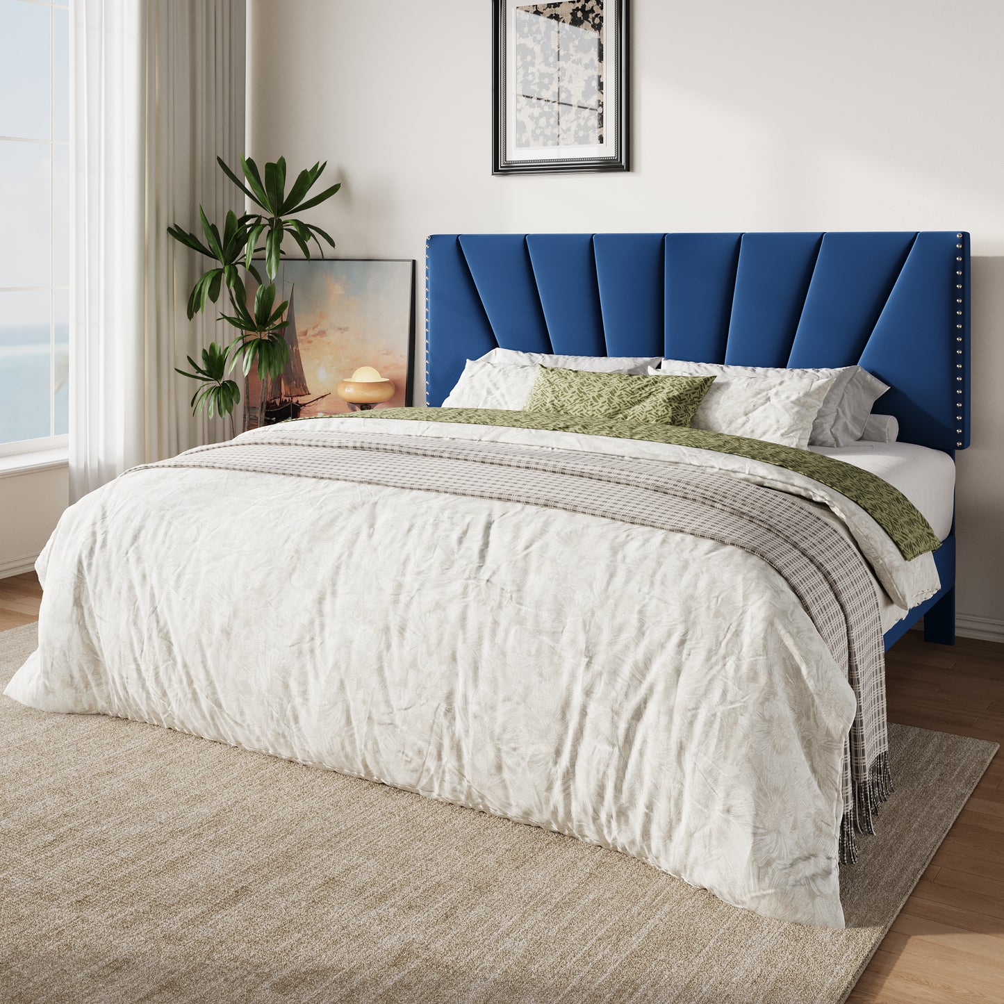 Amolife Platform Bed Frame with Adjustable Velvet Upholstered Headboard
