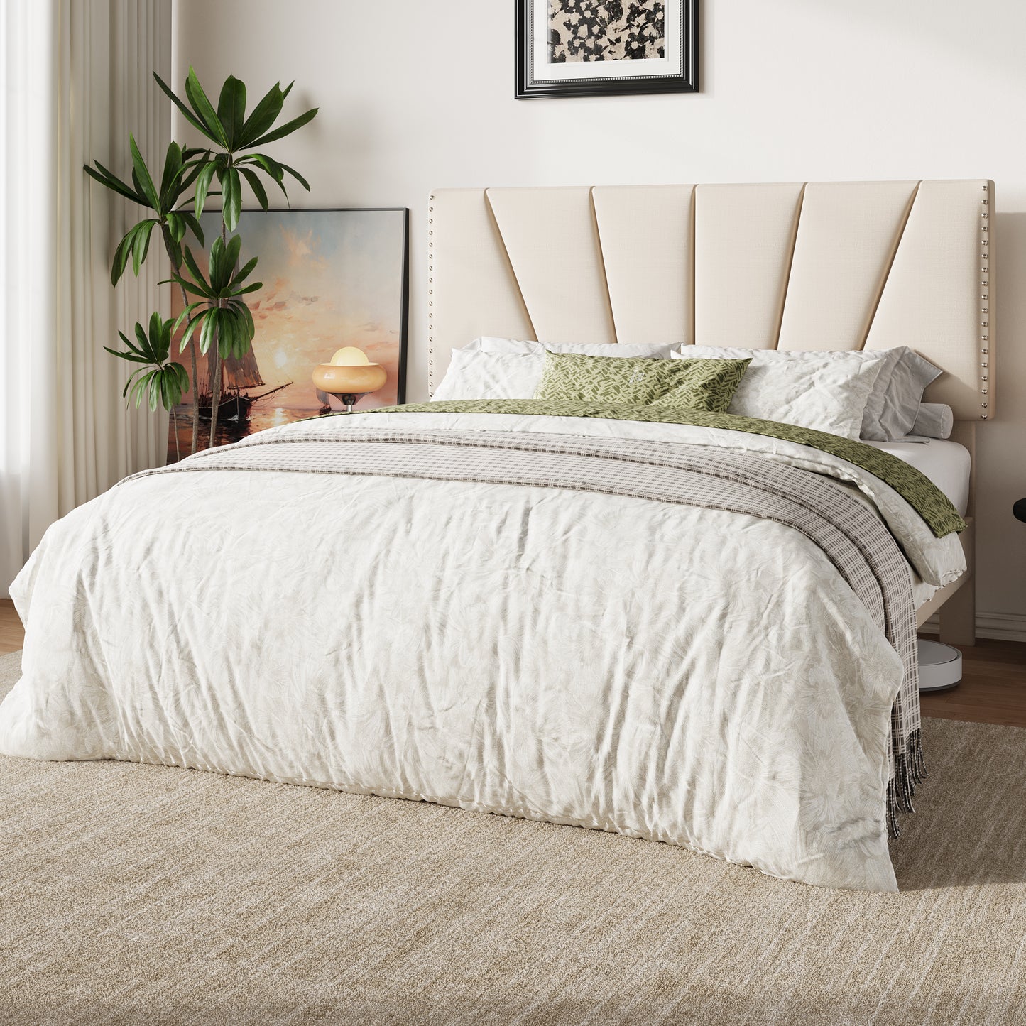 Amolife Platform Bed Frame with Adjustable Velvet Upholstered Headboard