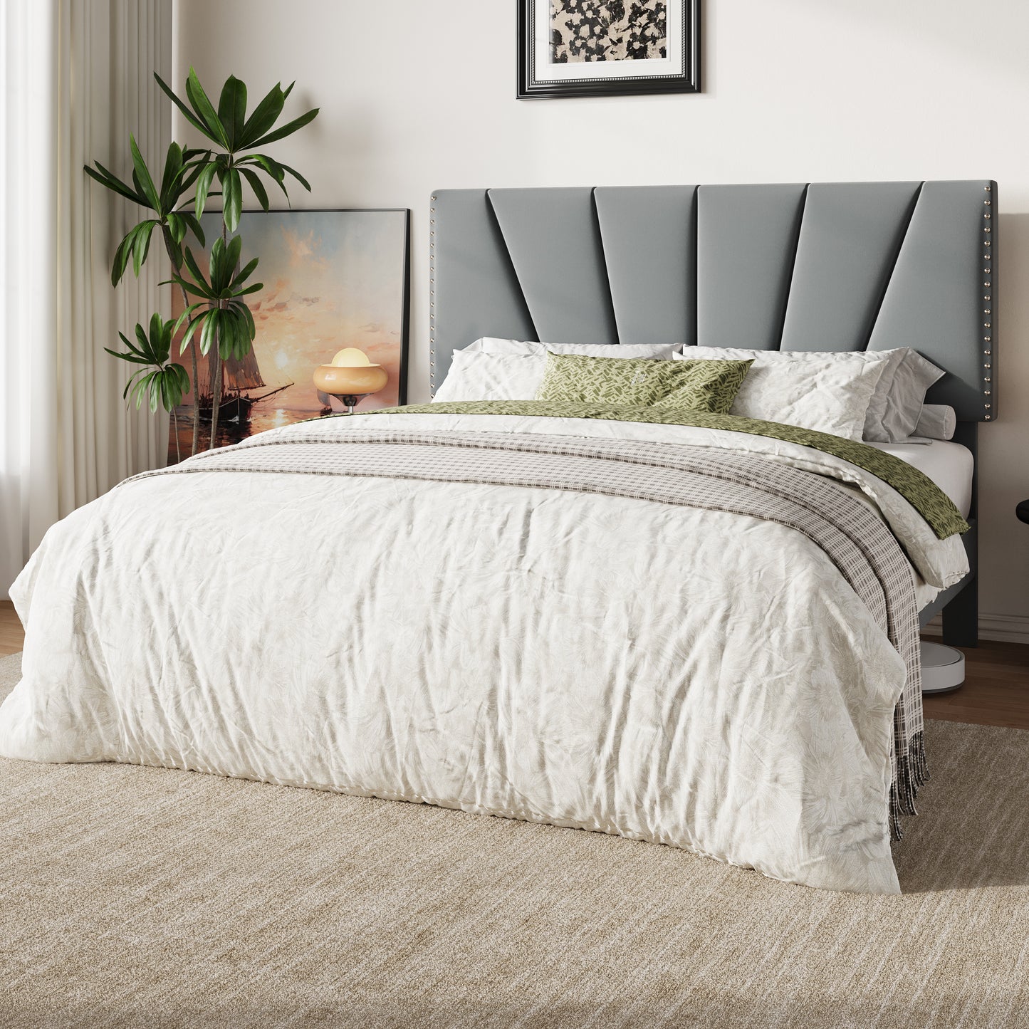 Amolife Platform Bed Frame with Adjustable Velvet Upholstered Headboard