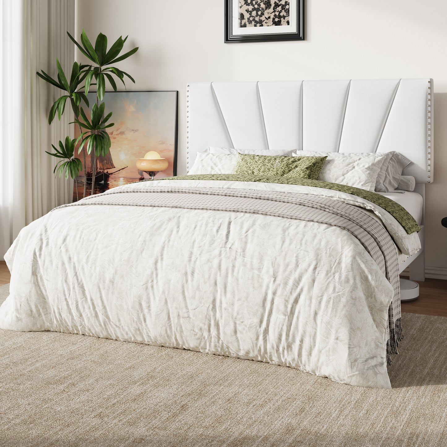 Amolife Platform Bed Frame with Adjustable Velvet Upholstered Headboard
