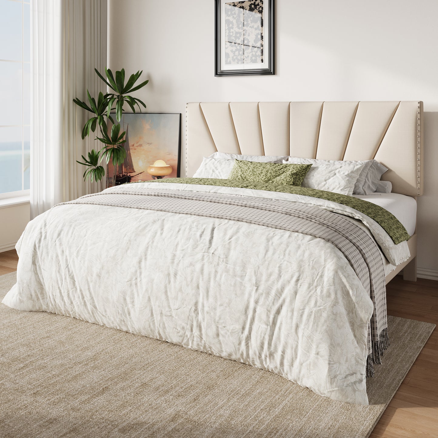 Amolife Platform Bed Frame with Adjustable Velvet Upholstered Headboard