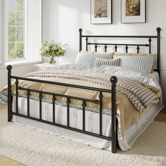 Amolife Metal Platform Bed Frame with Vintage Pattern Headboard