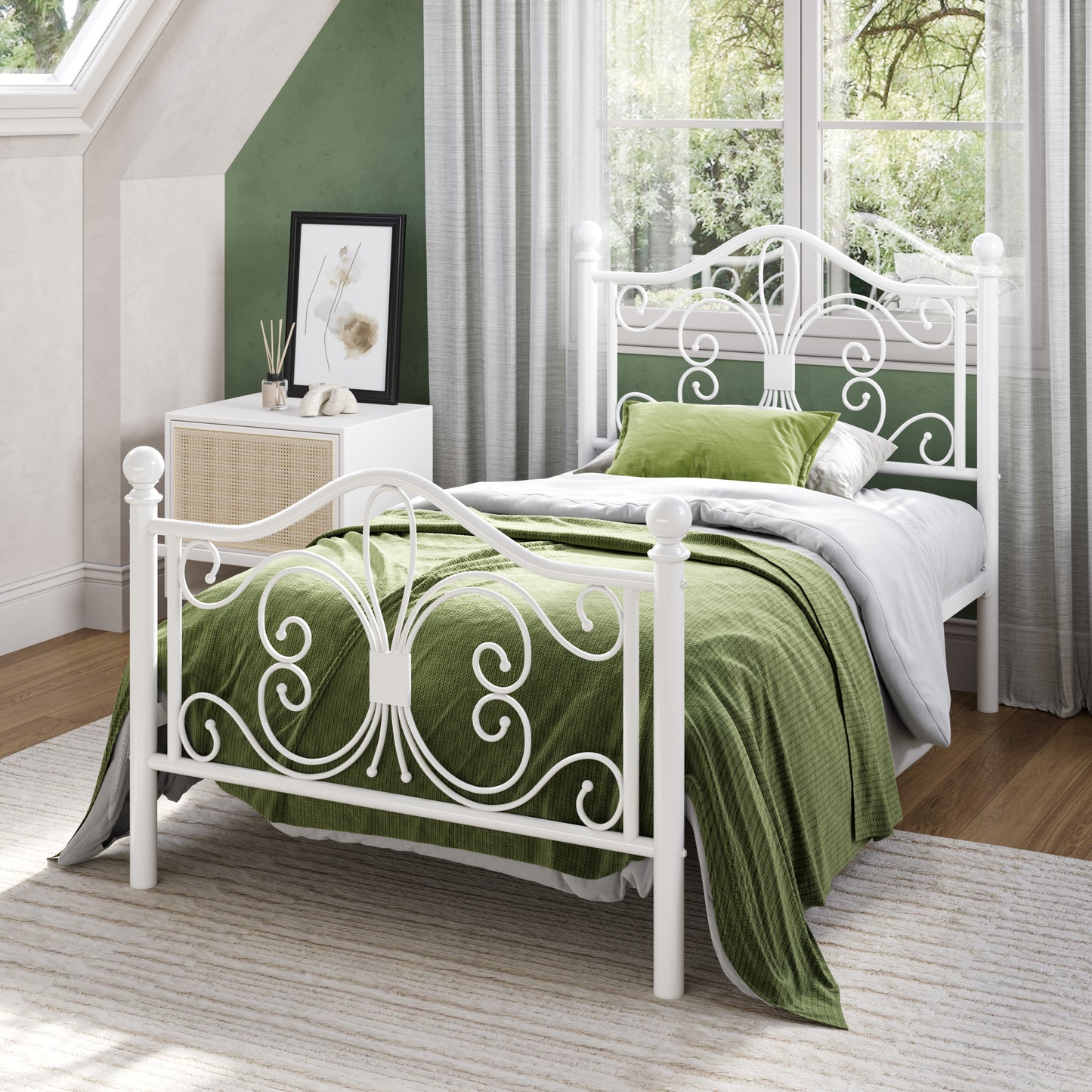 Amolife Metal Platform Bed Frame With Vintage Butterfly Pattern Headboard&Footboard