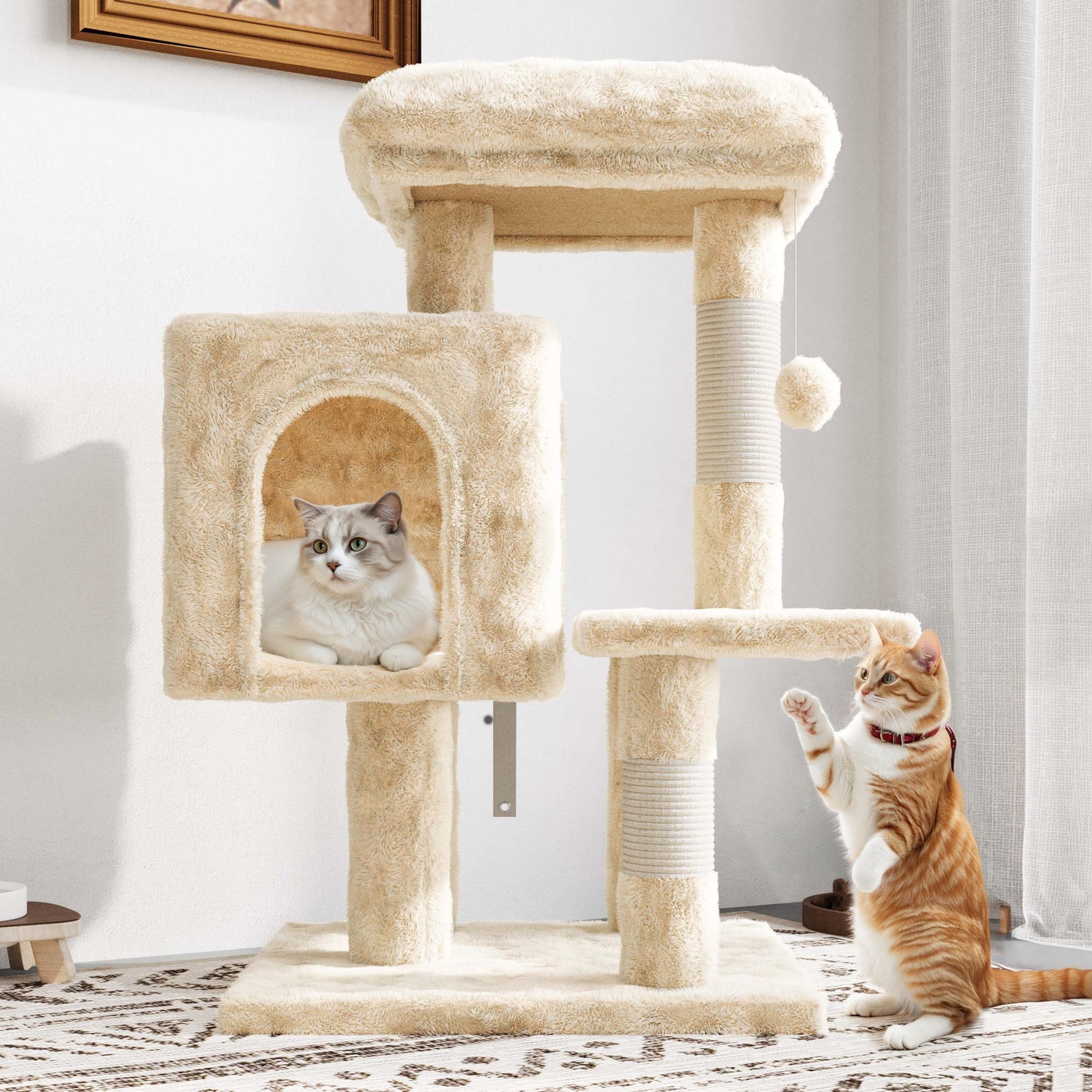 Amolife 29.1" Cat Tree Tower Condo with Large Perch Cat Scratching Posts for Indoor Cats