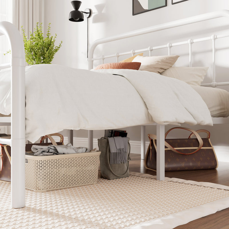 Queen Size Platform Bed Frame With Vintage Headboard and Footboard, Black
