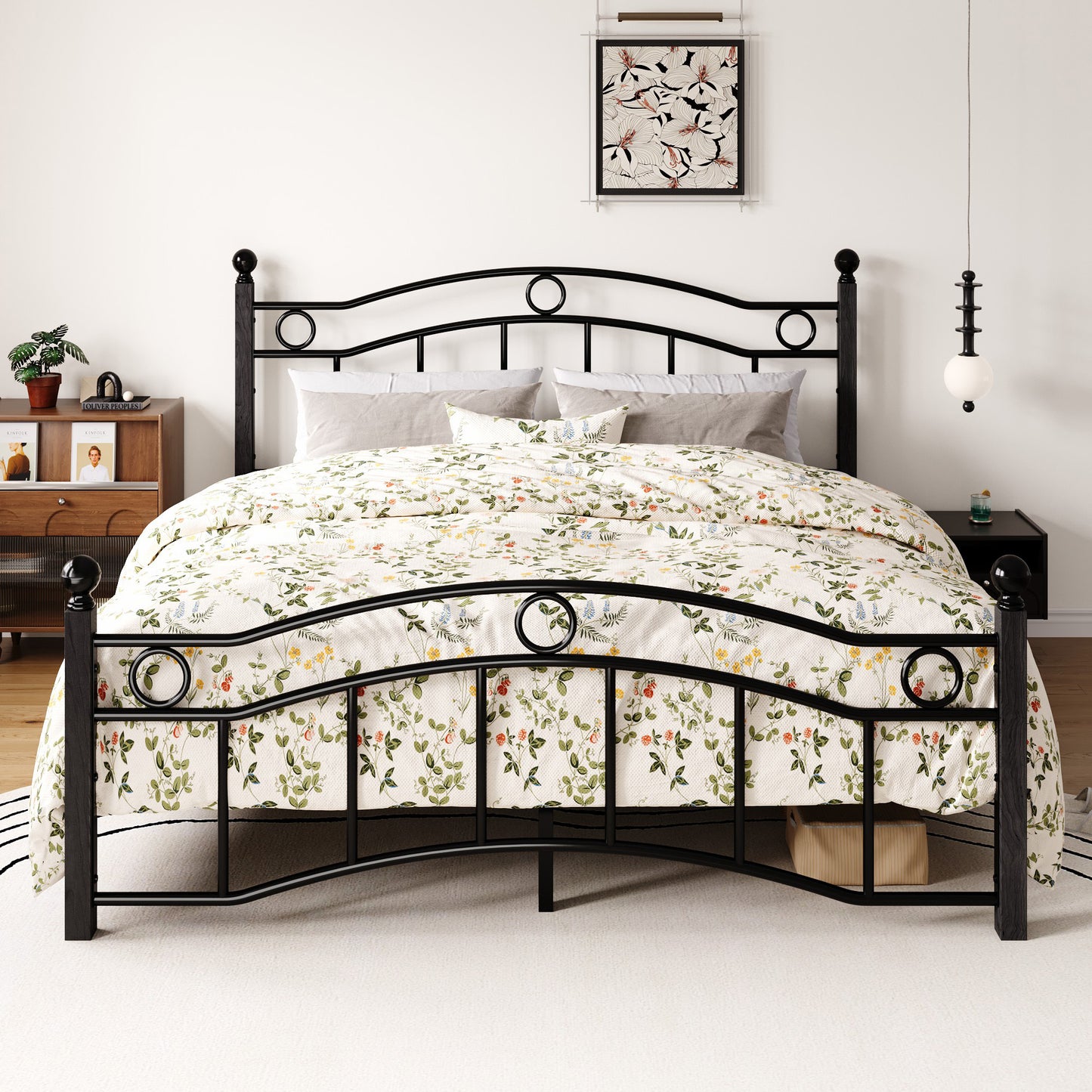 Amolife Metal Bed Frame with Vintage Arched Headboard & Footboard, Heavy-Duty, 3000 LBS Capacity, 12.4" Under-Bed Storage