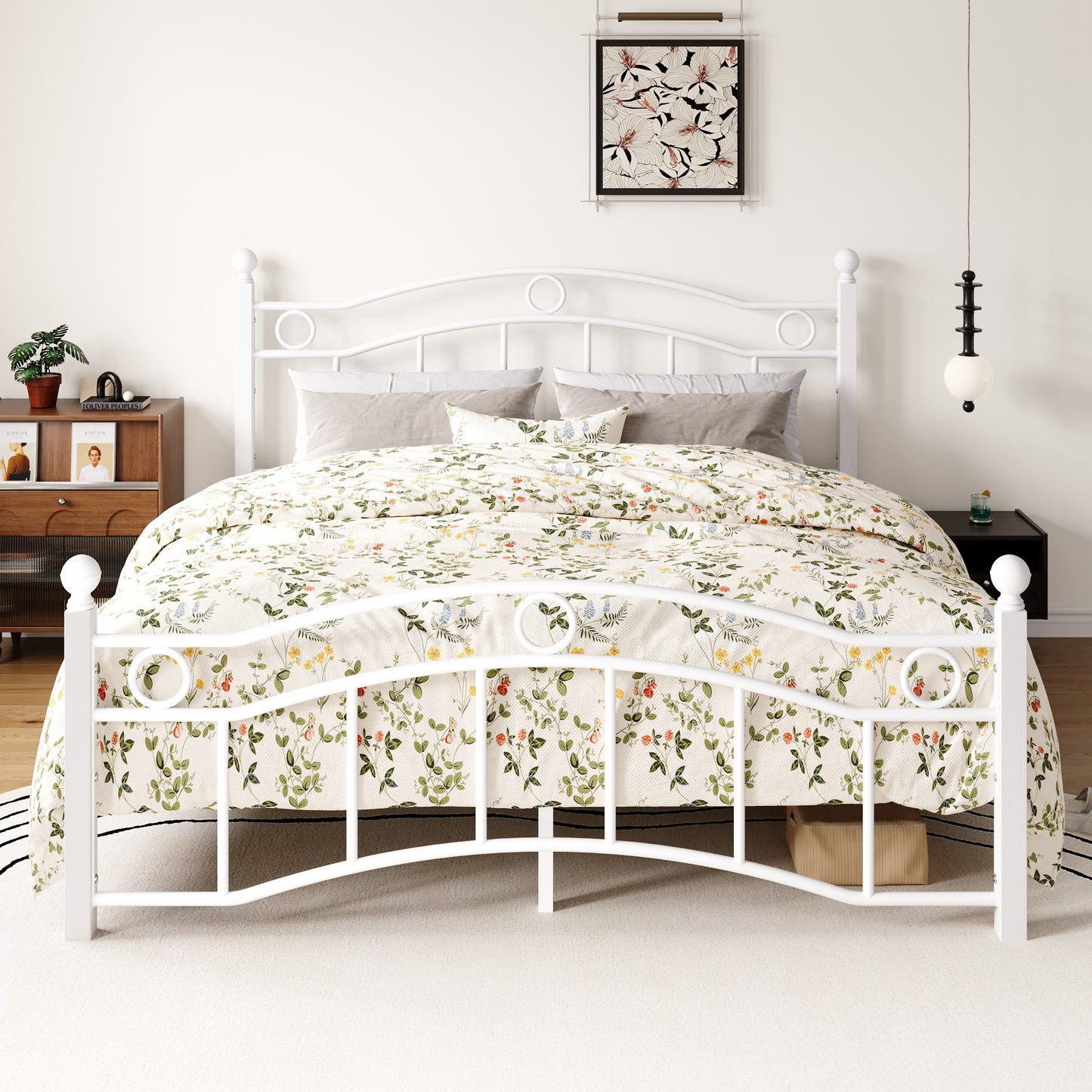 Amolife Metal Bed Frame with Vintage Arched Headboard & Footboard, Heavy-Duty, 3000 LBS Capacity, 12.4" Under-Bed Storage