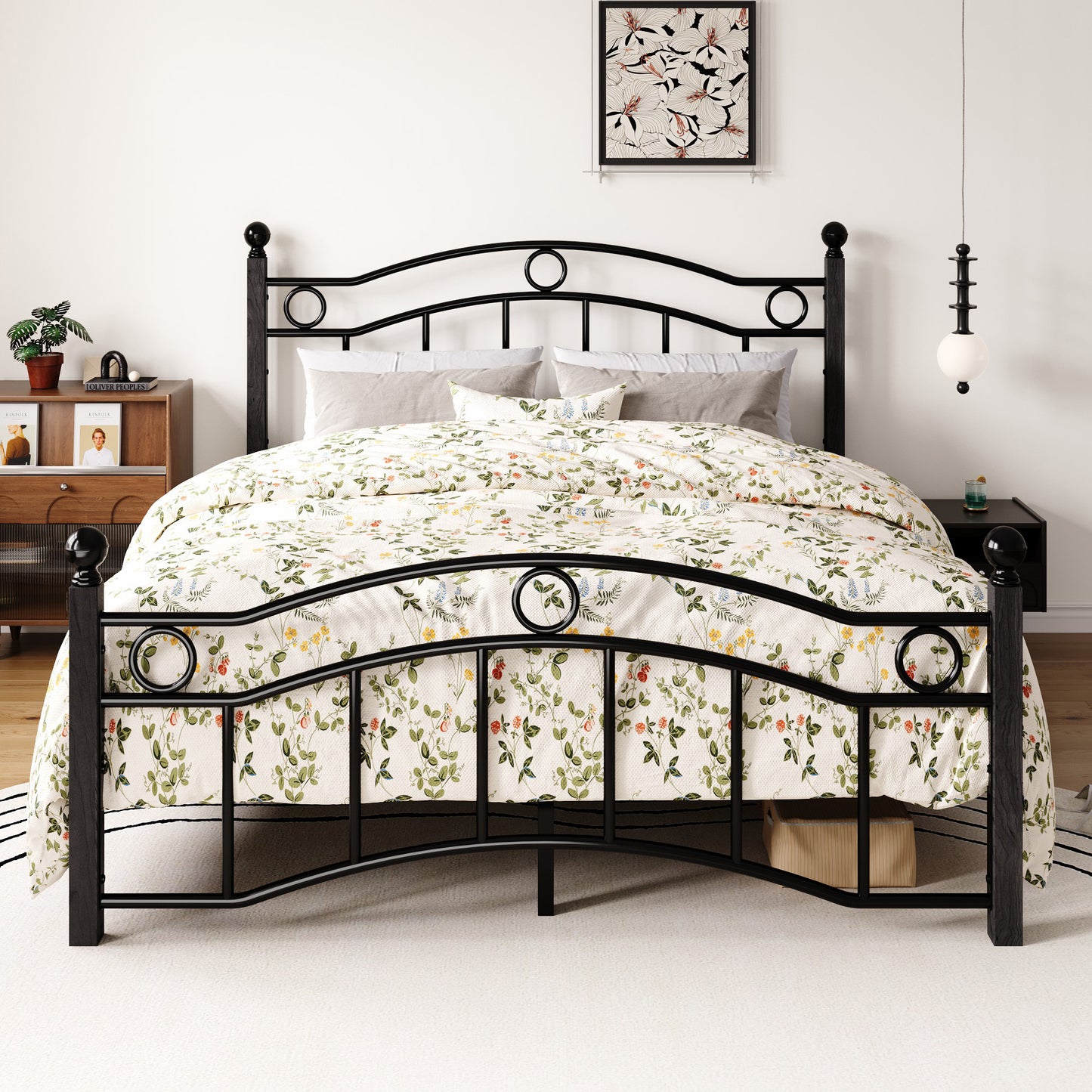 Amolife Metal Bed Frame with Vintage Arched Headboard & Footboard, Heavy-Duty, 3000 LBS Capacity, 12.4" Under-Bed Storage