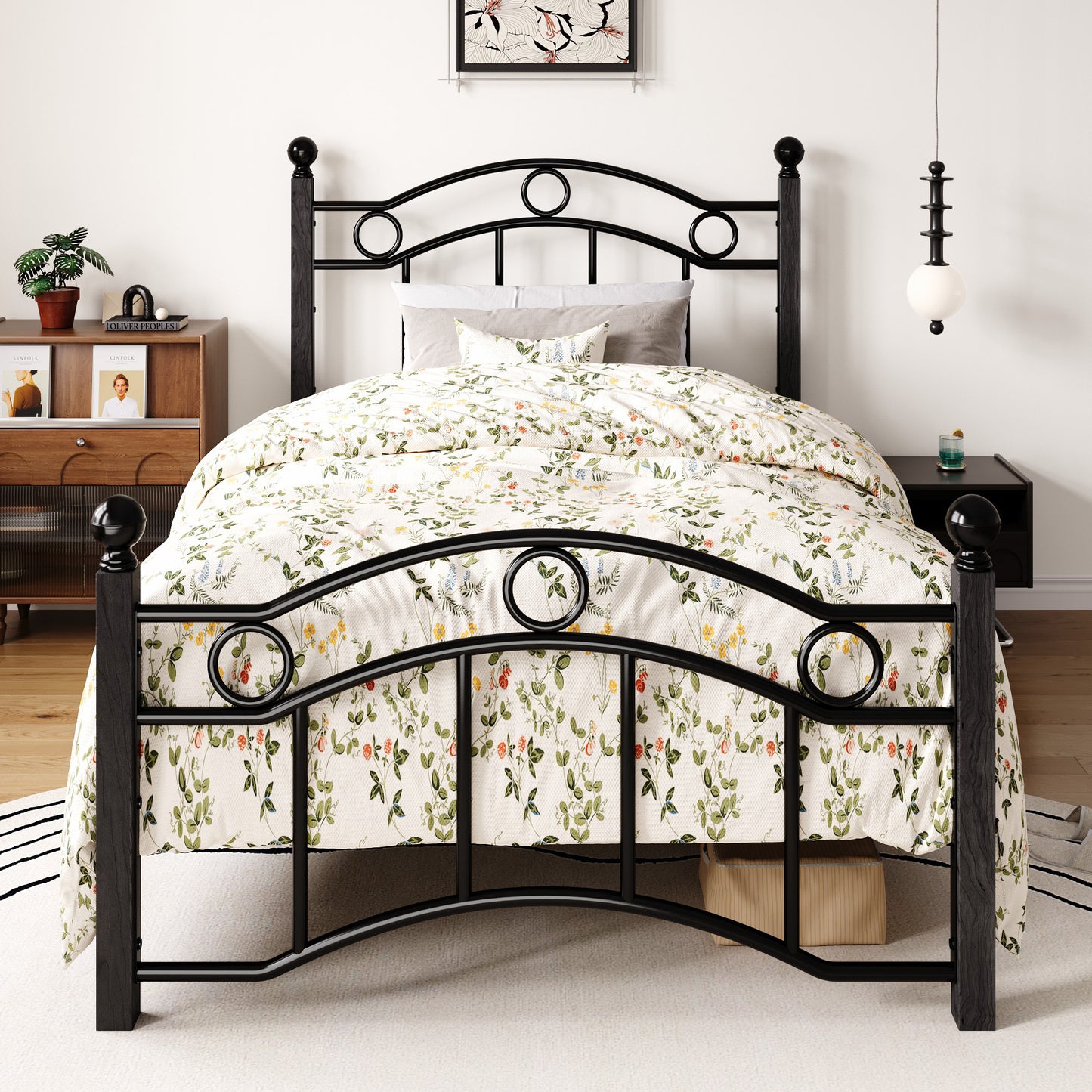 Amolife Metal Bed Frame with Vintage Arched Headboard & Footboard, Heavy-Duty, 3000 LBS Capacity, 12.4" Under-Bed Storage