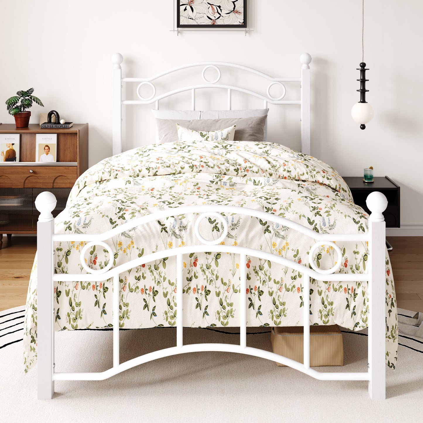 Amolife Metal Bed Frame with Vintage Arched Headboard & Footboard, Heavy-Duty, 3000 LBS Capacity, 12.4" Under-Bed Storage