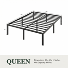 Heavy Duty Platform Bed Frame with Large Under Bed Storage Space, Sturdy Metal Frame