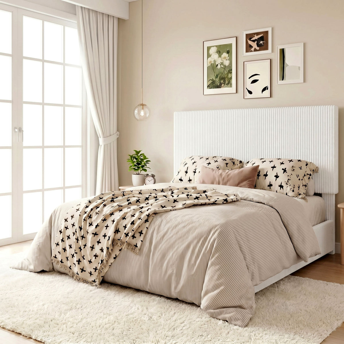 Amolife Upholstered Platform Bed Frame with Adjustable Height Headboard, Noise-Free
