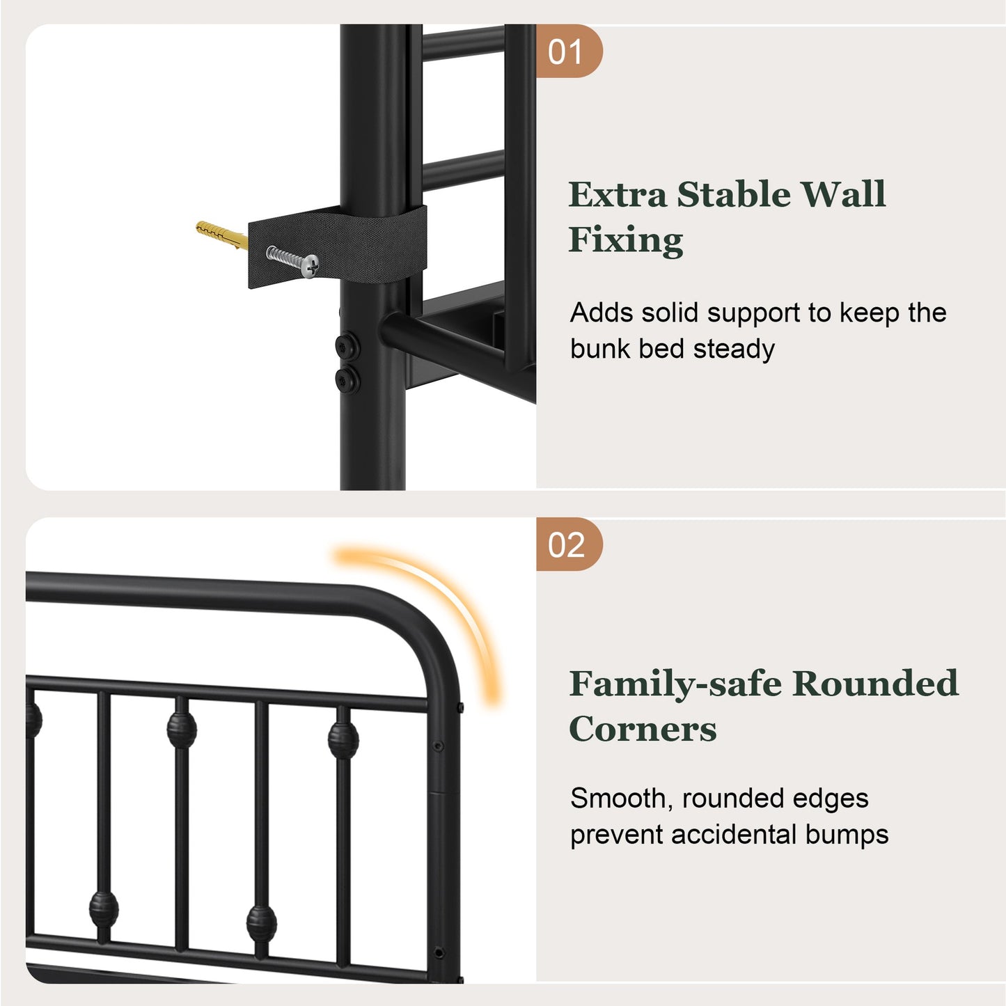 Amolife Twin over Twin Size Metal Bunk Bed with Removable Ladder, Used as Bunk Bed or Two Twin Beds, Full-Length Guardrail