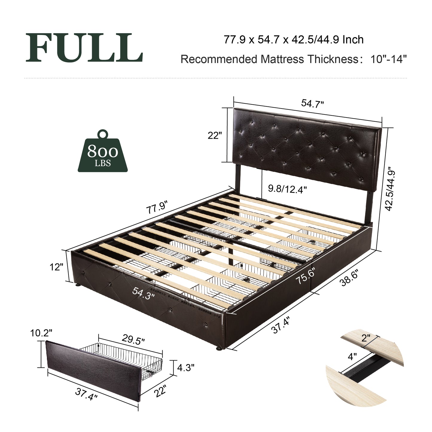 Amolife Faux Leather Platform Bed Frame with 4 Storage Drawers, Button Tufted Style Hedboard