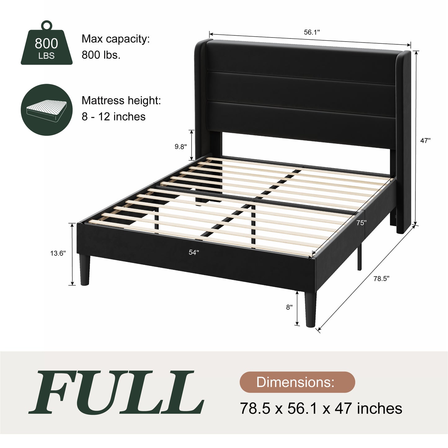 Amolife Platform Bed Frame with Velvet Upholstered Wingback Headboard