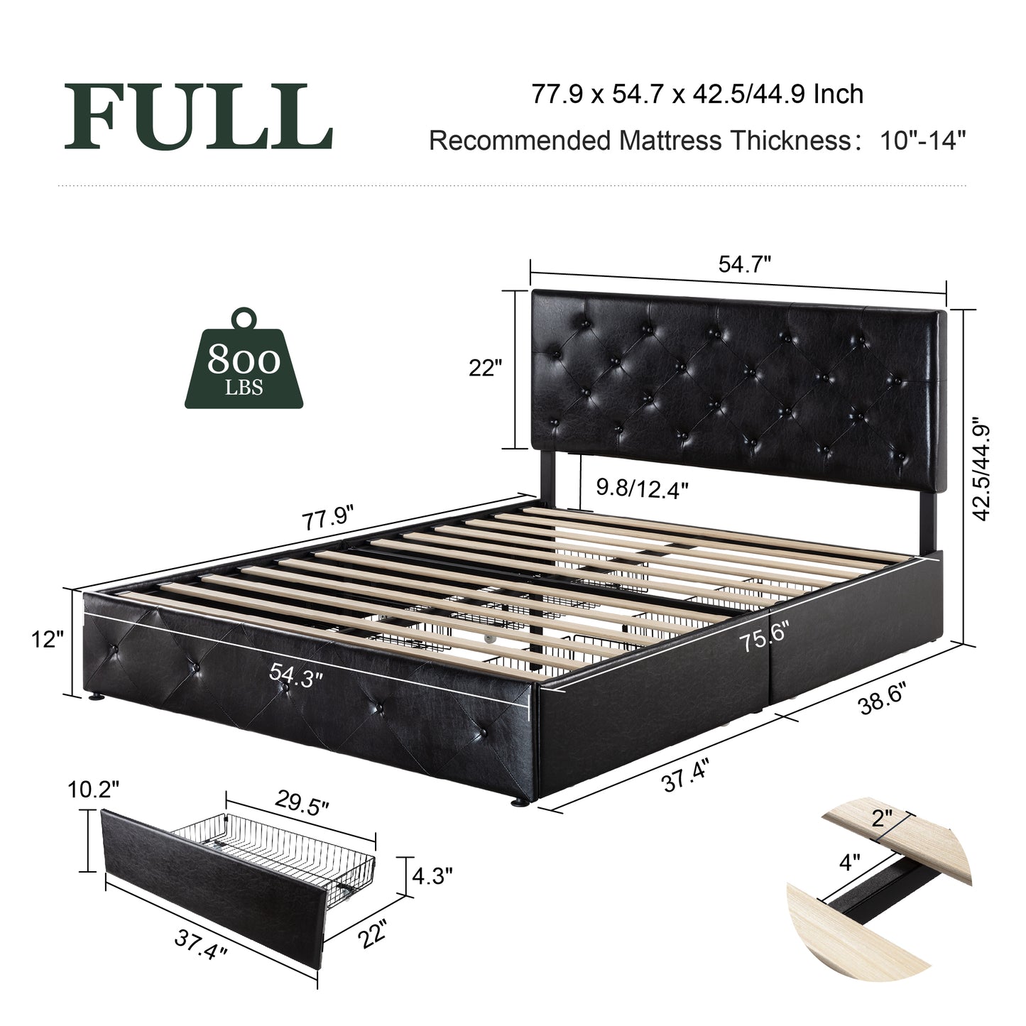 Amolife Faux Leather Platform Bed Frame with 4 Storage Drawers, Button Tufted Style Hedboard