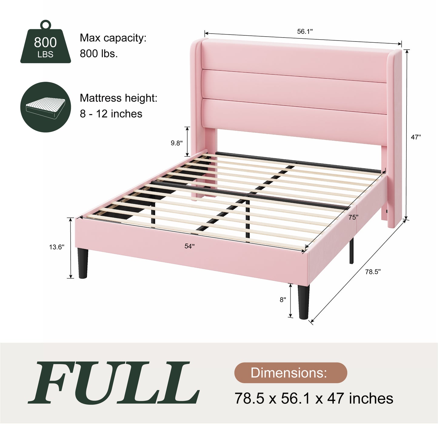 Amolife Platform Bed Frame with Velvet Upholstered Wingback Headboard