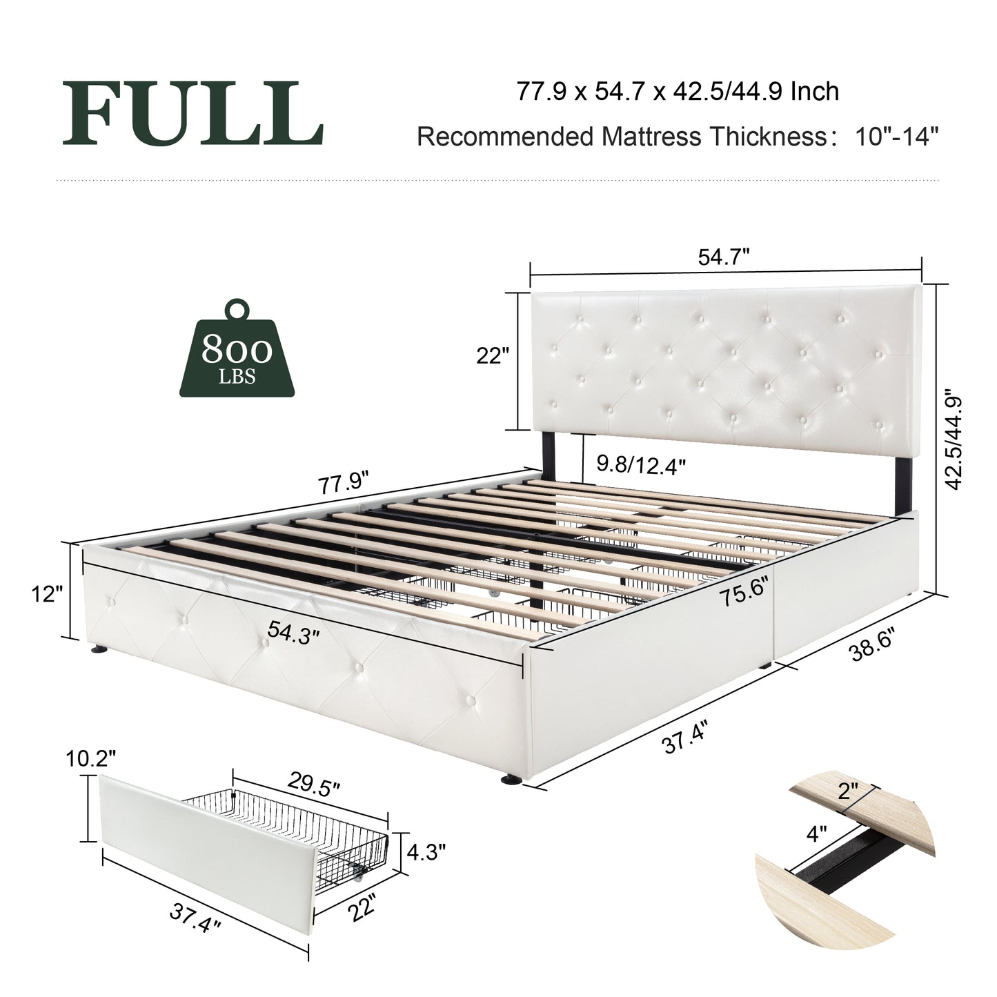 Amolife Faux Leather Platform Bed Frame with 4 Storage Drawers, Button Tufted Style Hedboard