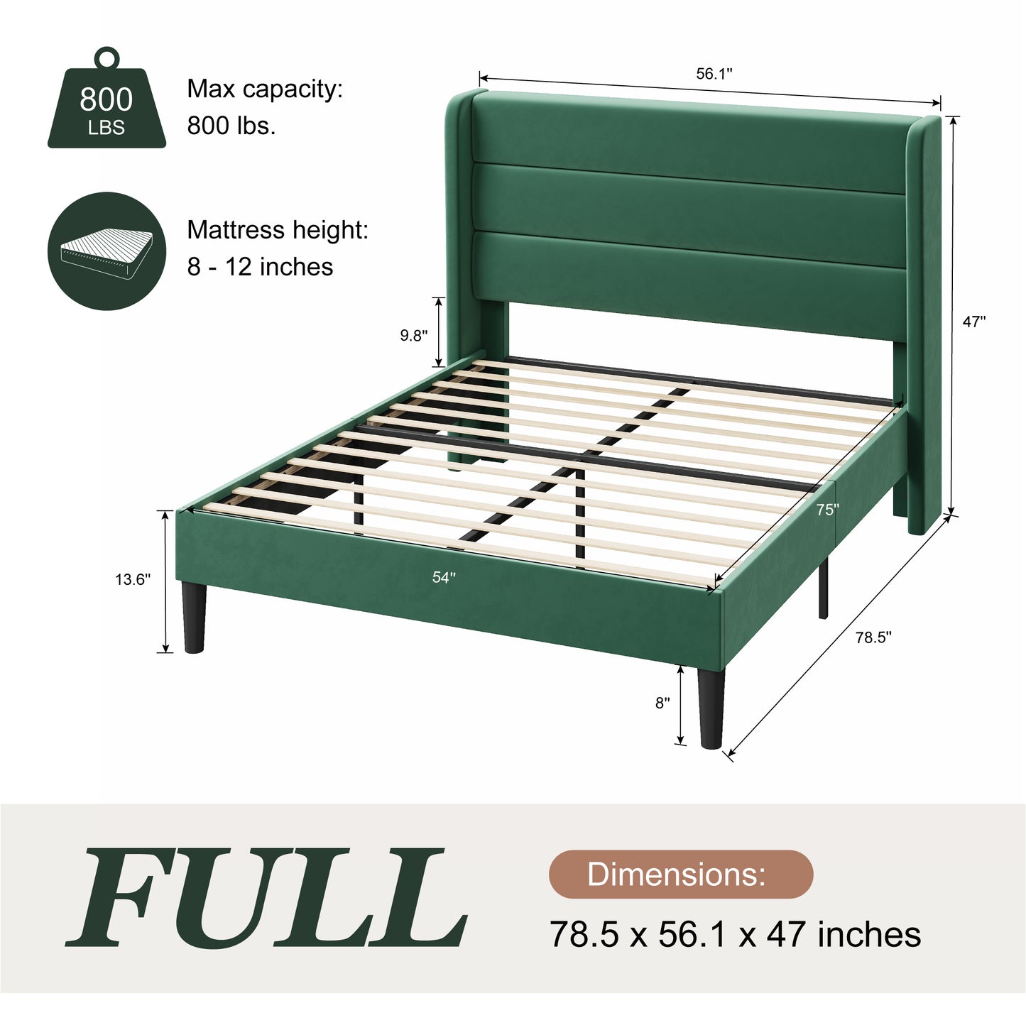 Amolife Platform Bed Frame with Velvet Upholstered Wingback Headboard