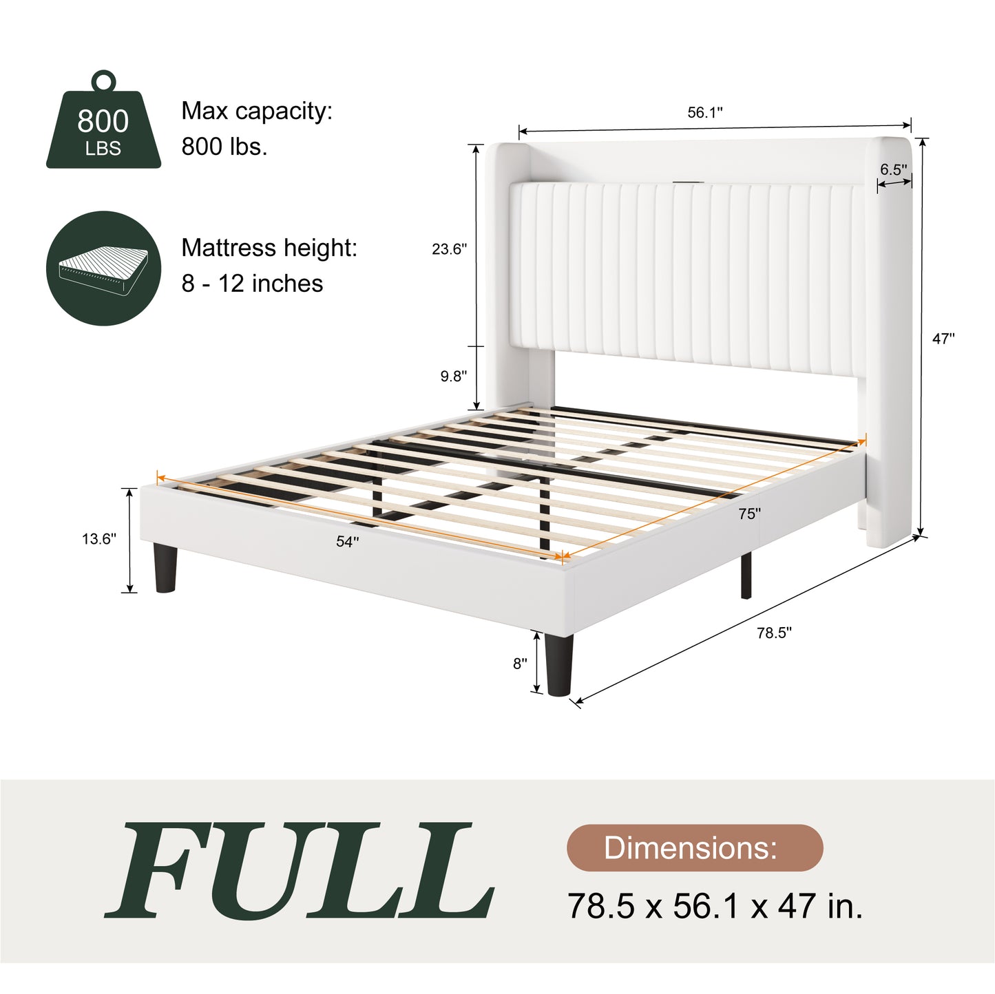 Amolife Bed Frame with Advanced 4-in-1 Charging Hub (2 AC Outlets, 1 Type-C, 1 USB) & Storage Shelf, Upholstered Velvet Wingback Headboard