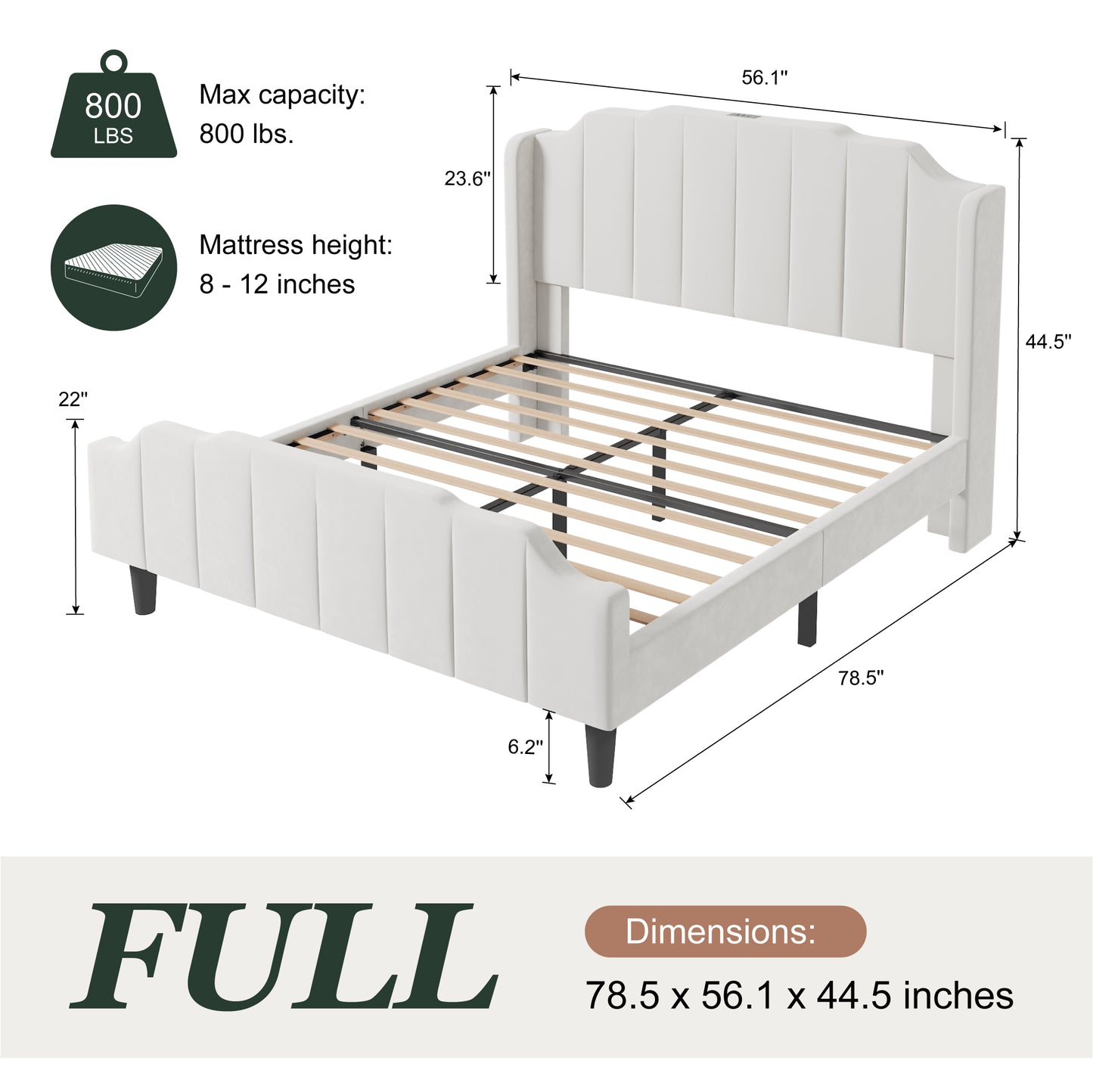 Amolife Upholstered Platform Bed with with USB Ports & Curved Velvet Wingback Headboard