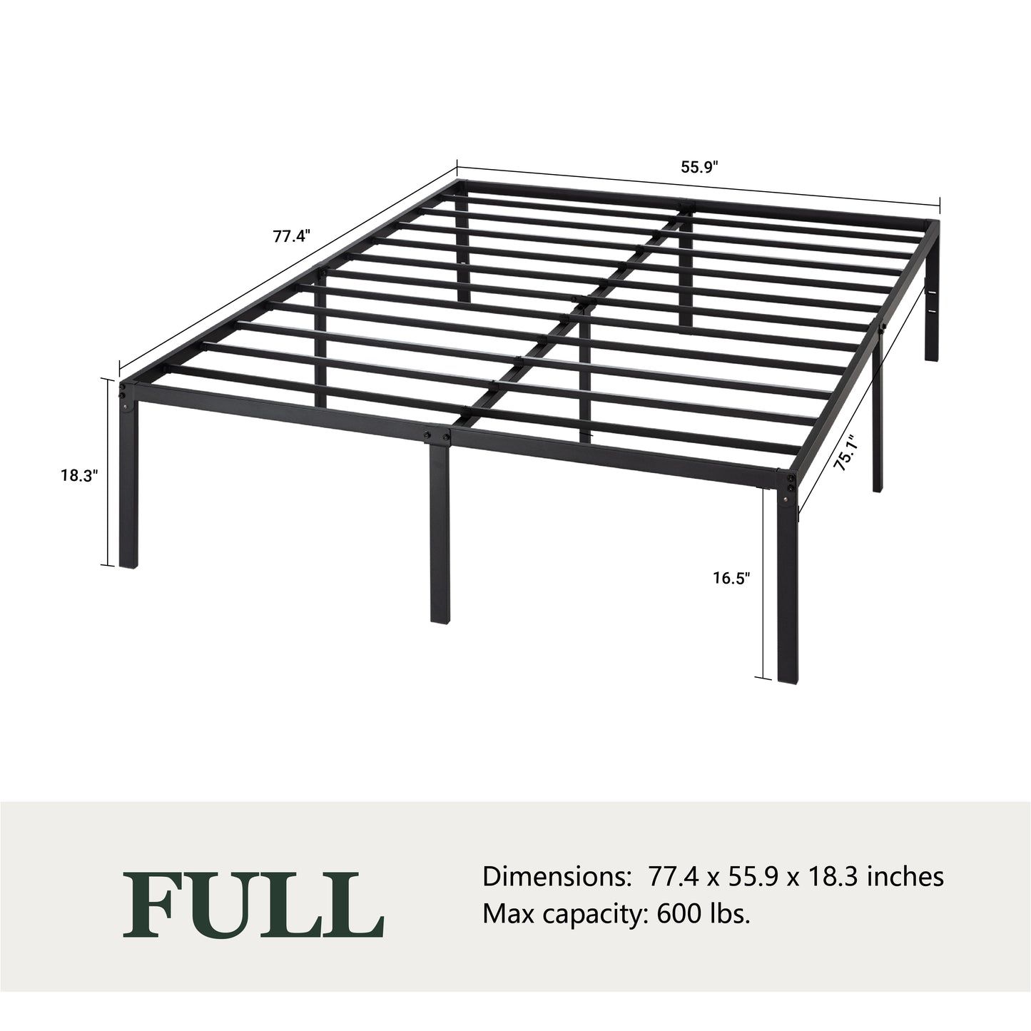 Heavy Duty Platform Bed Frame with 16.5’’ Large Under Bed Storage Space, Sturdy Metal Frame