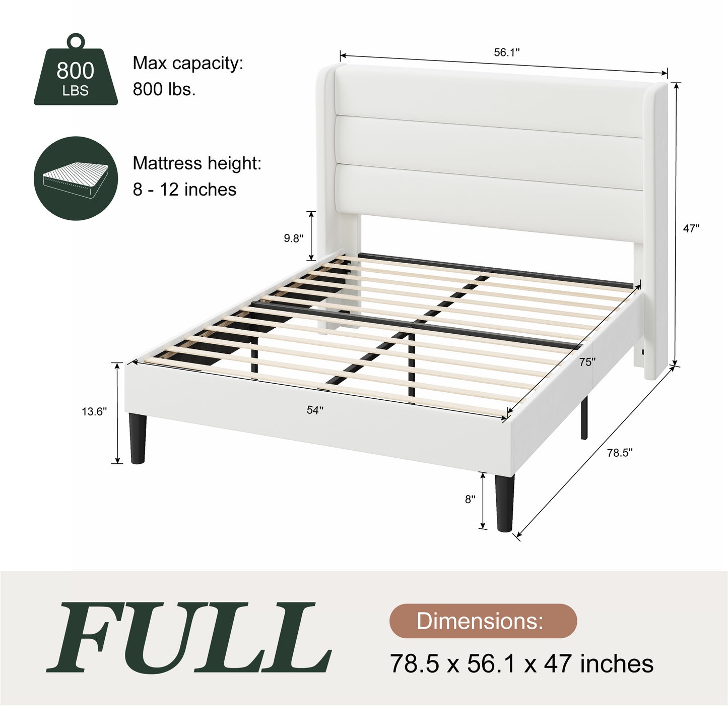 Amolife Platform Bed Frame with Velvet Upholstered Wingback Headboard