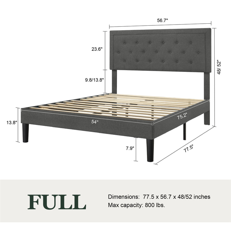 Amolife Fabric Upholstered Platform Bed Frame with Button Tufted Headboard