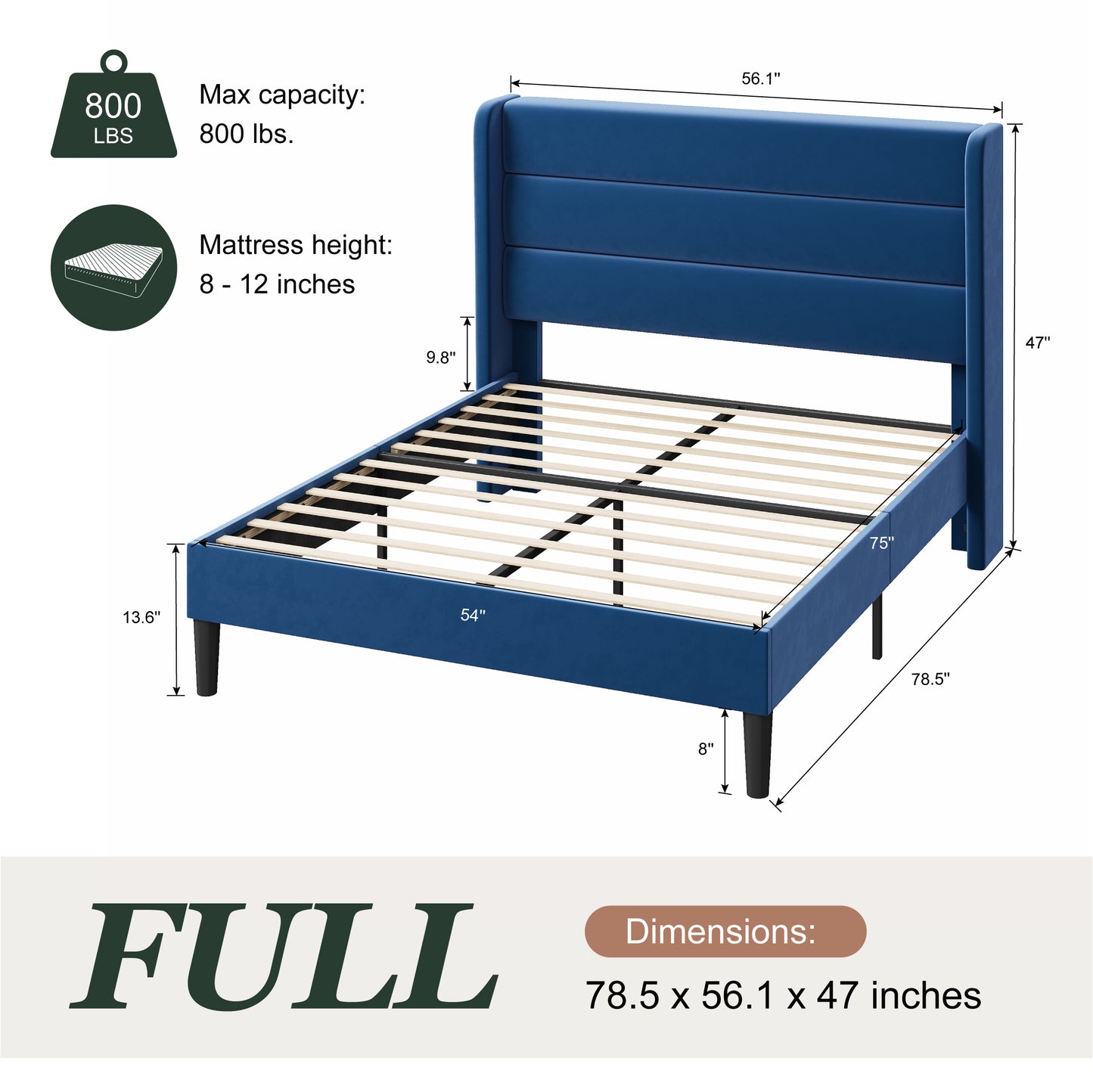 Amolife Platform Bed Frame with Velvet Upholstered Wingback Headboard